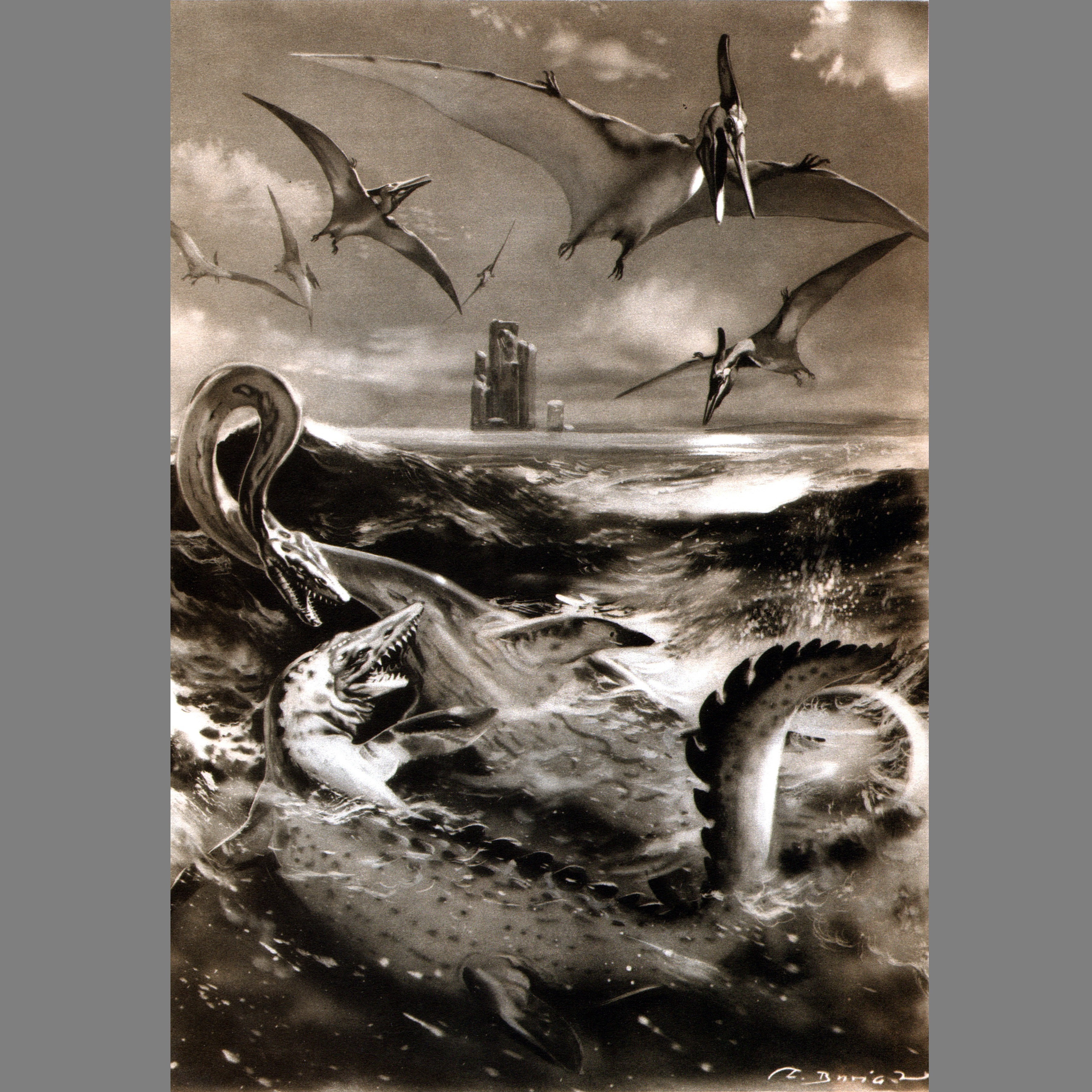 Pterosaurs and marine reptiles in prehistoric waters by Zdenek Burian HD Wallpaper