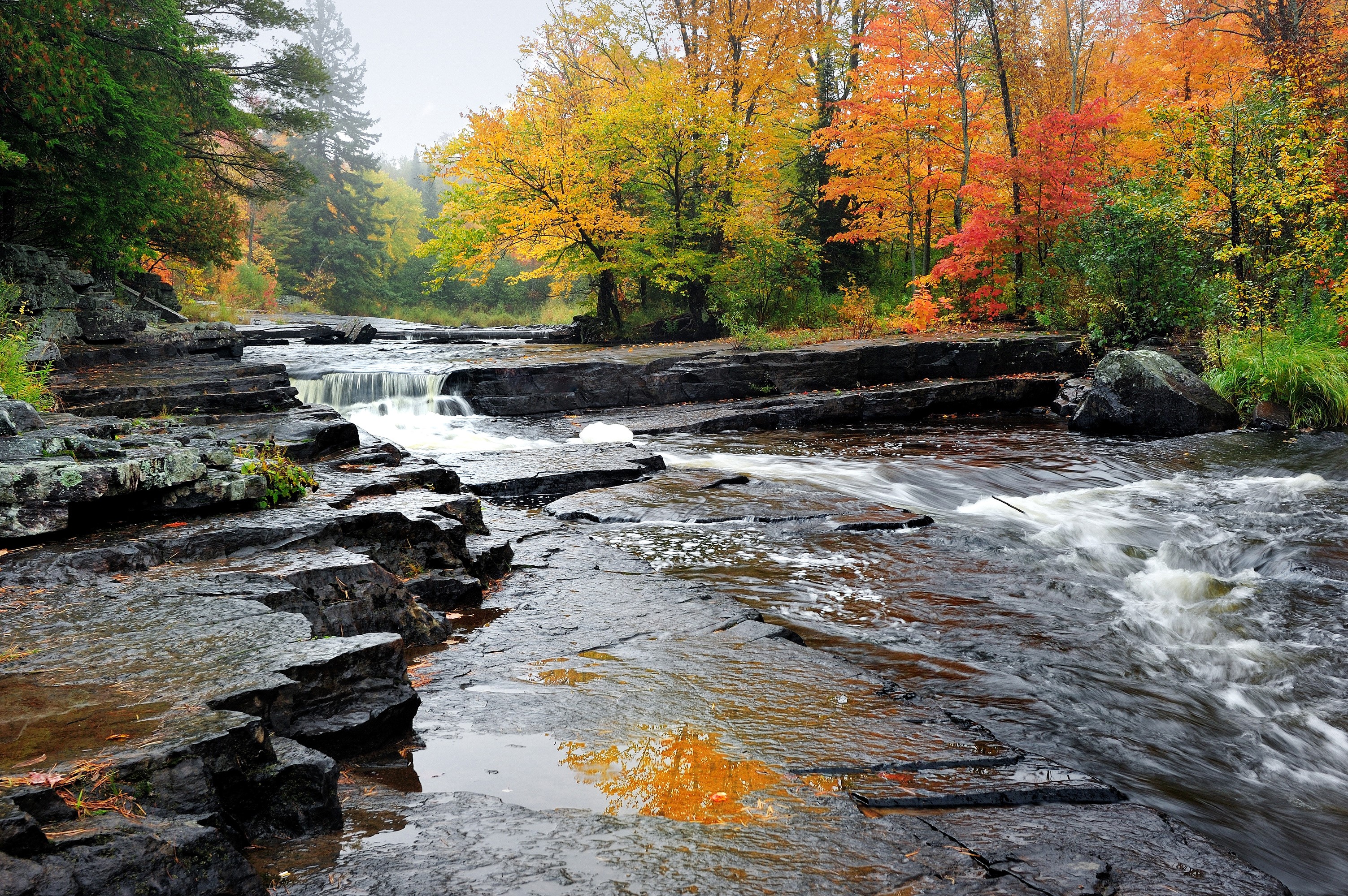 Autumn waterfall in Alberta, Michigan, USA HD Wallpaper