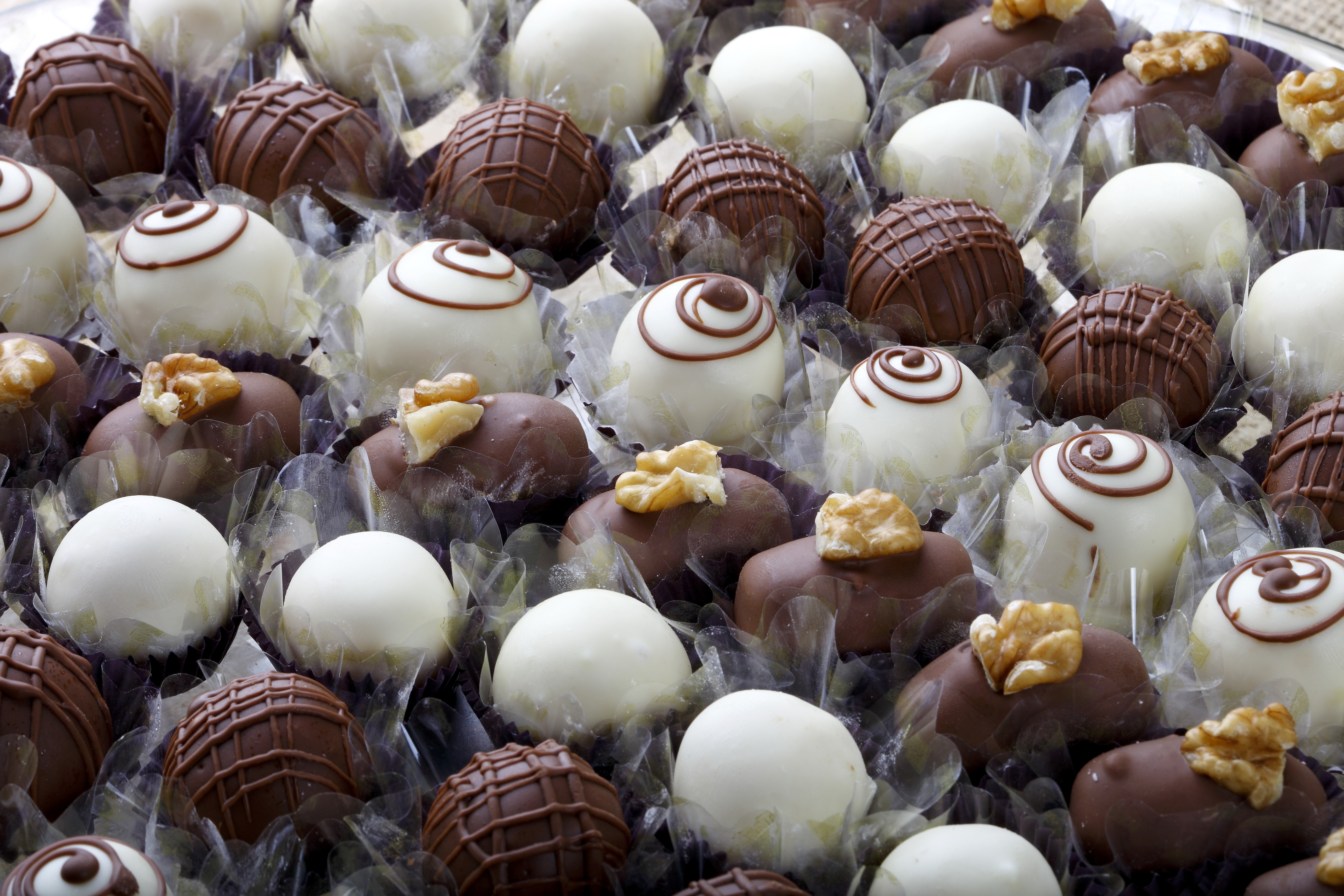 Assortment of Chocolate Candies with Nuts HD Wallpaper