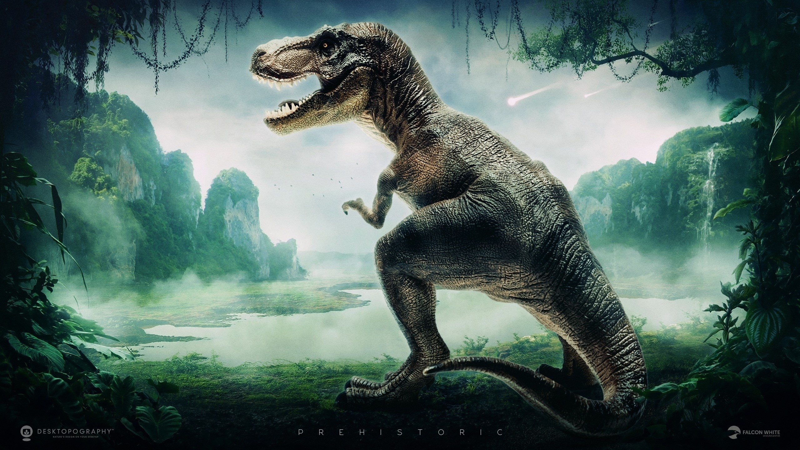 Tyrannosaurus Rex in a Prehistoric Jungle HD Wallpaper