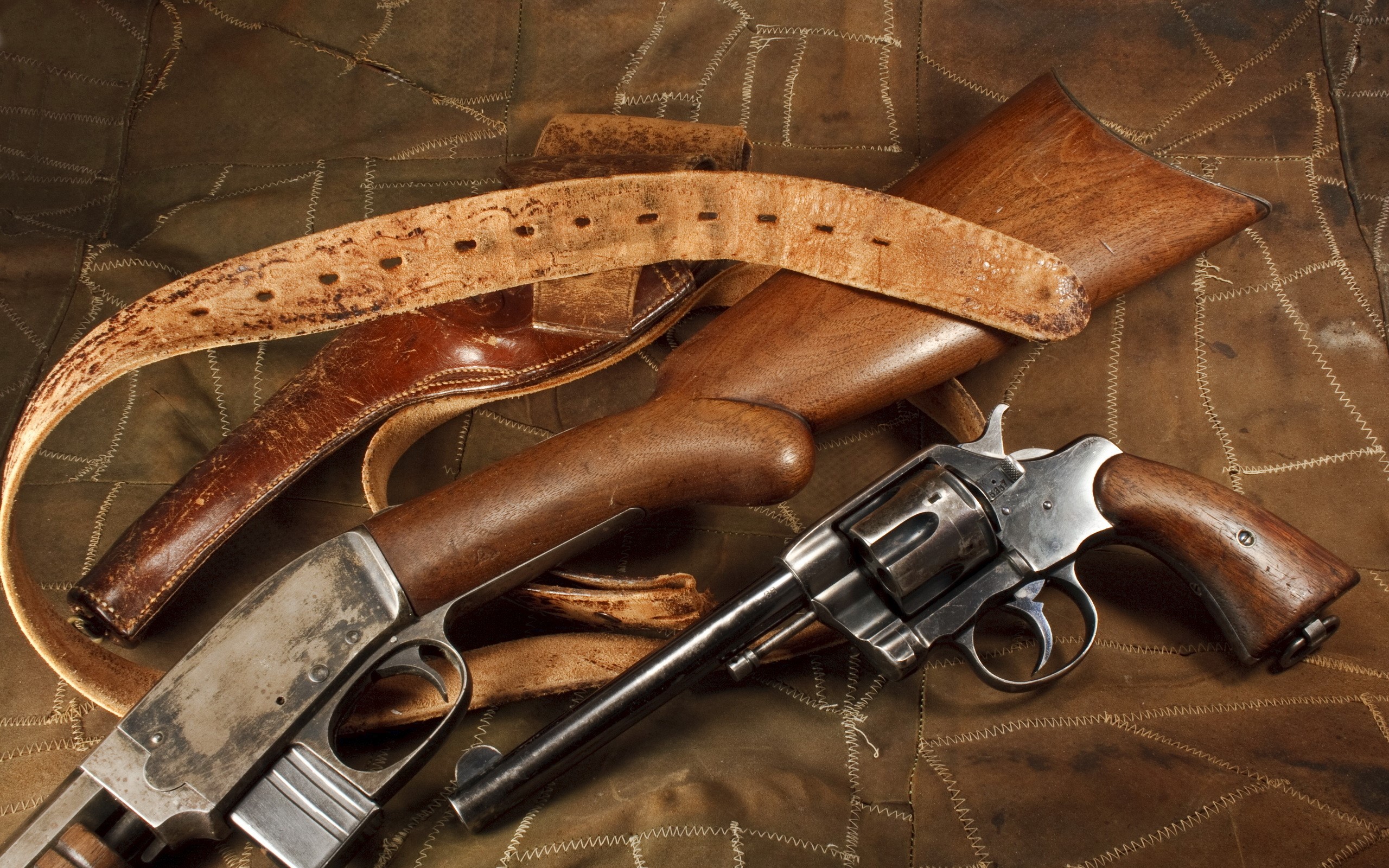 Revolver and Shotgun with Leather Holster and Belt HD Wallpaper