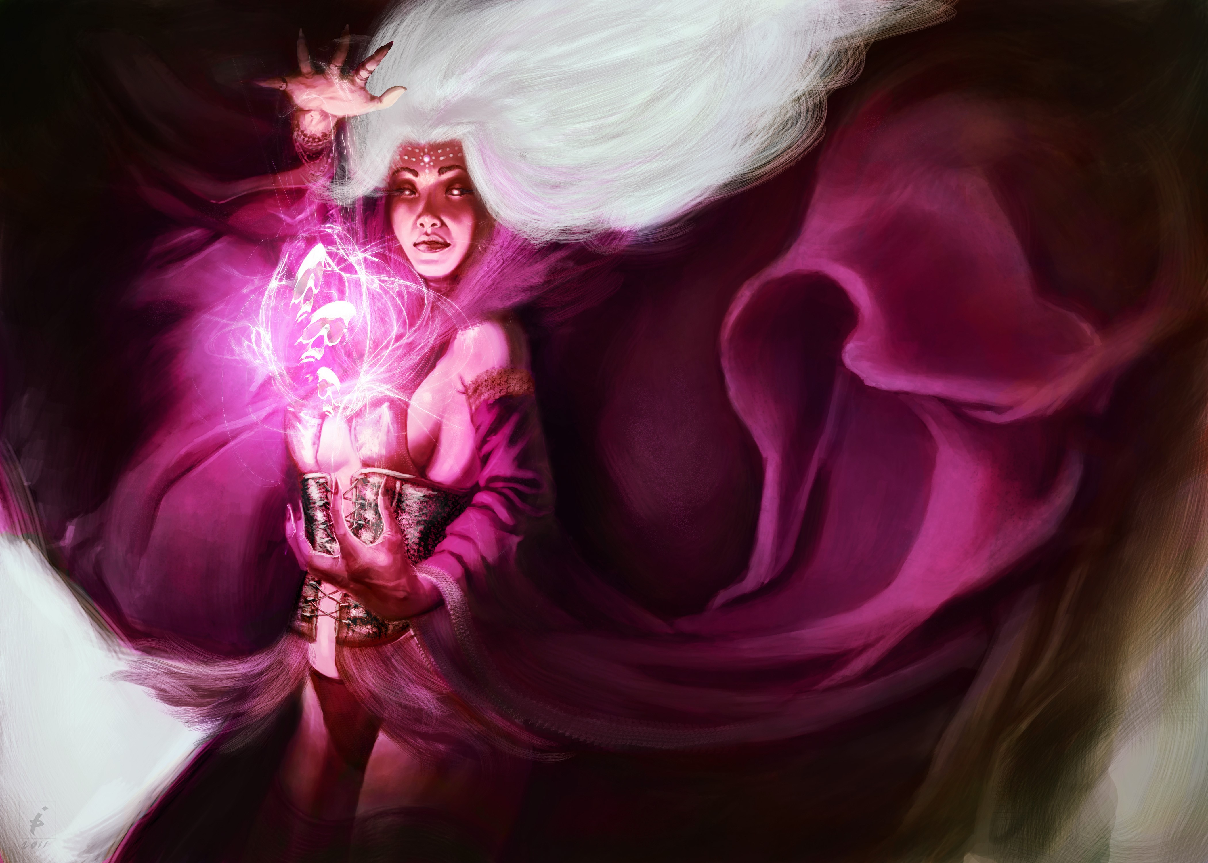 Woman with white hair casting magic HD Wallpaper