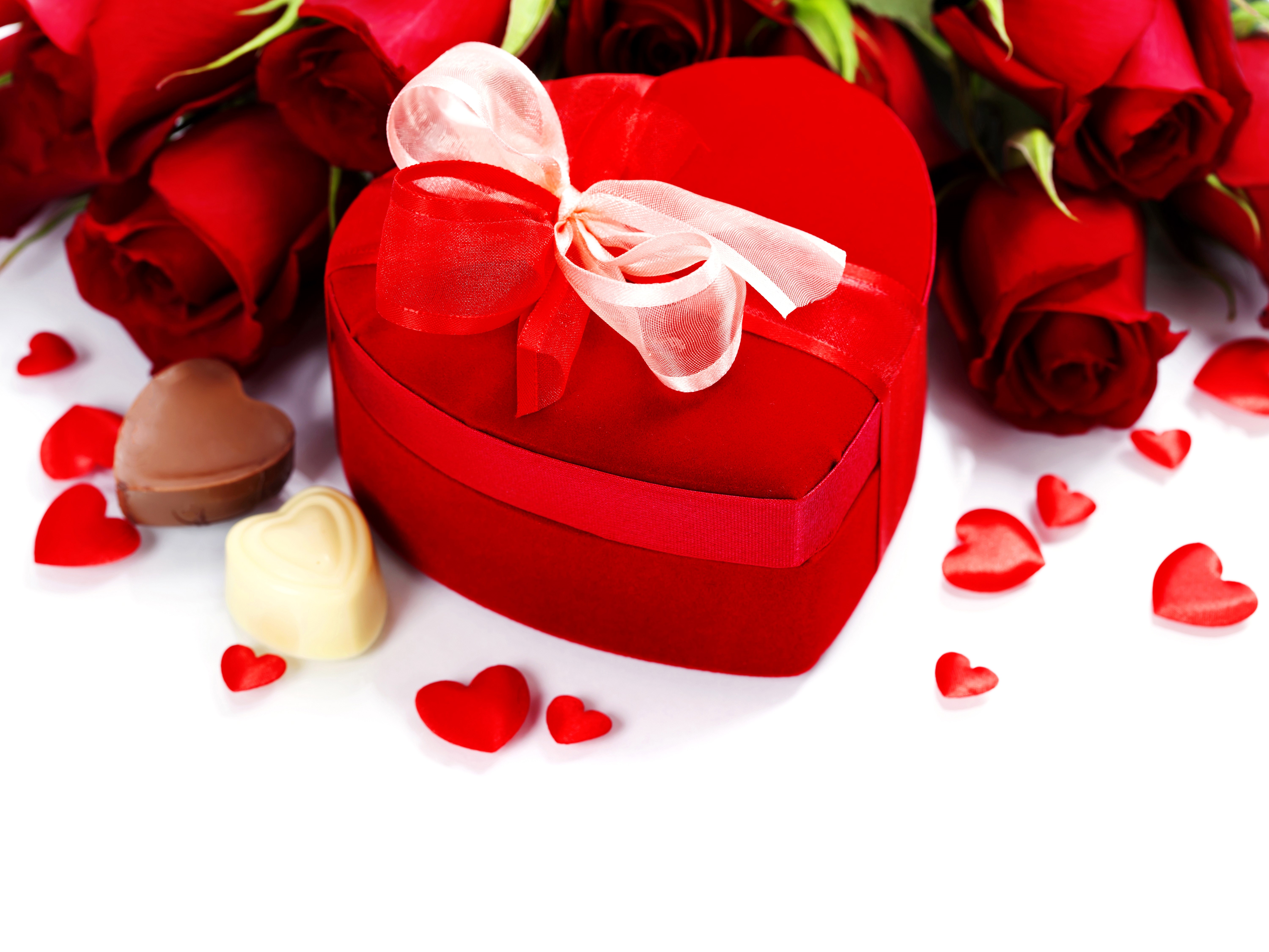 Red Roses, Heart-Shaped Gift Box, and Chocolates HD Wallpaper