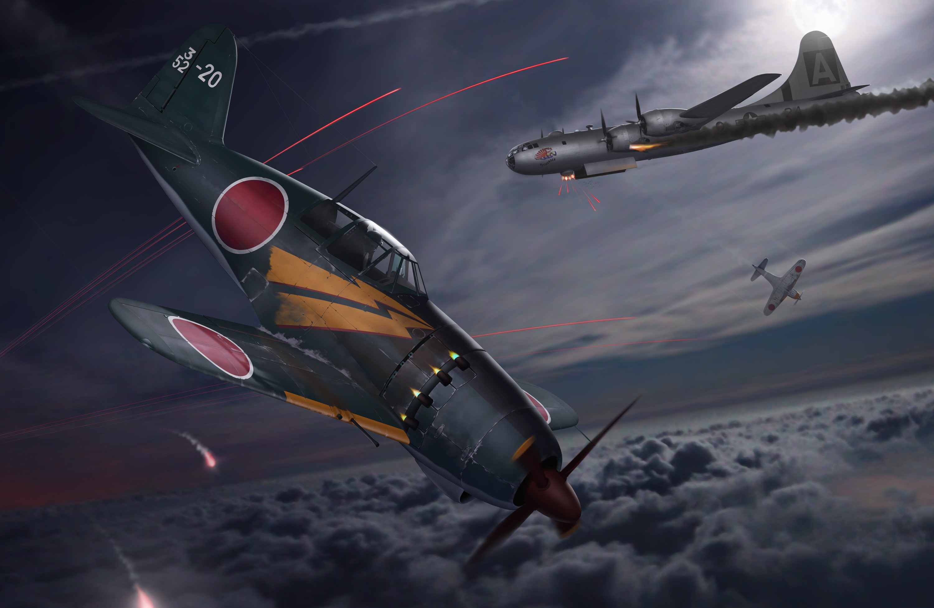 Japanese Zero fighter plane in combat with bombers HD Wallpaper