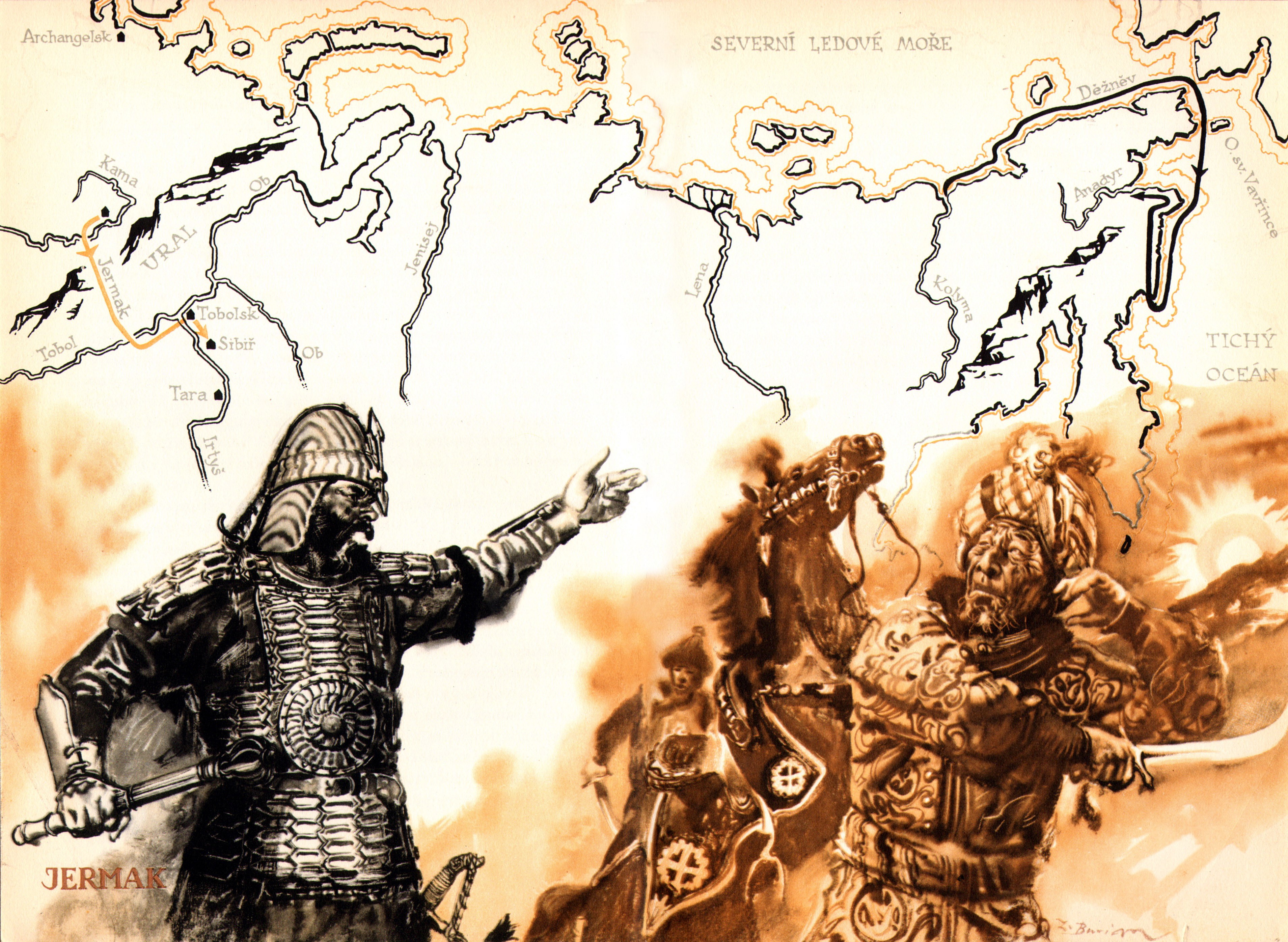 Yermak's Conquest of Siberia Map and Warriors HD Wallpaper