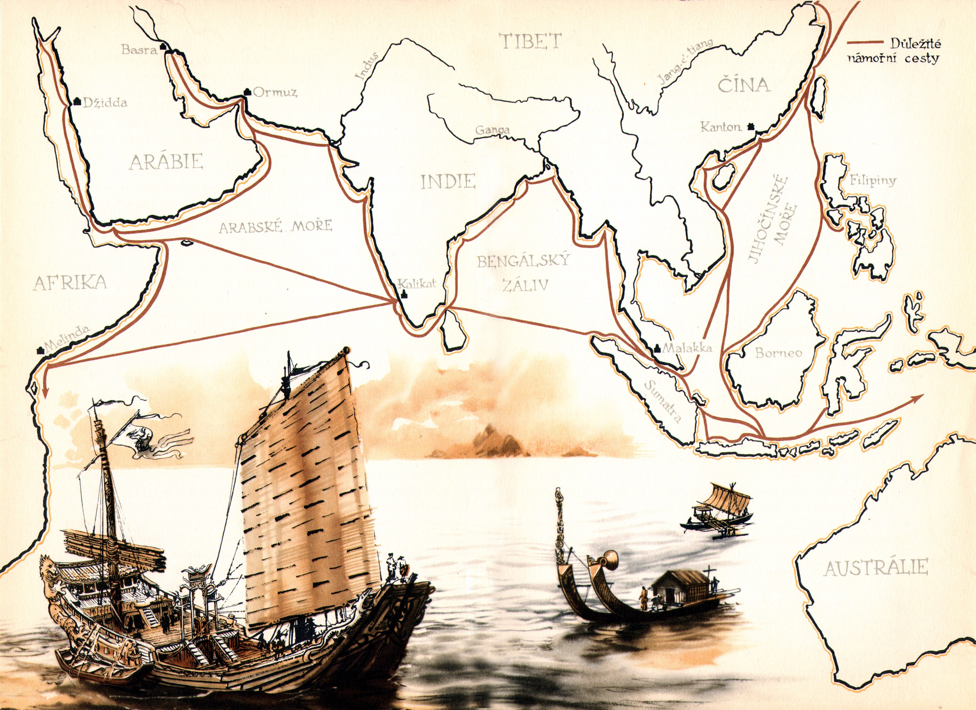 Map of ancient maritime trade routes from Africa to China HD Wallpaper