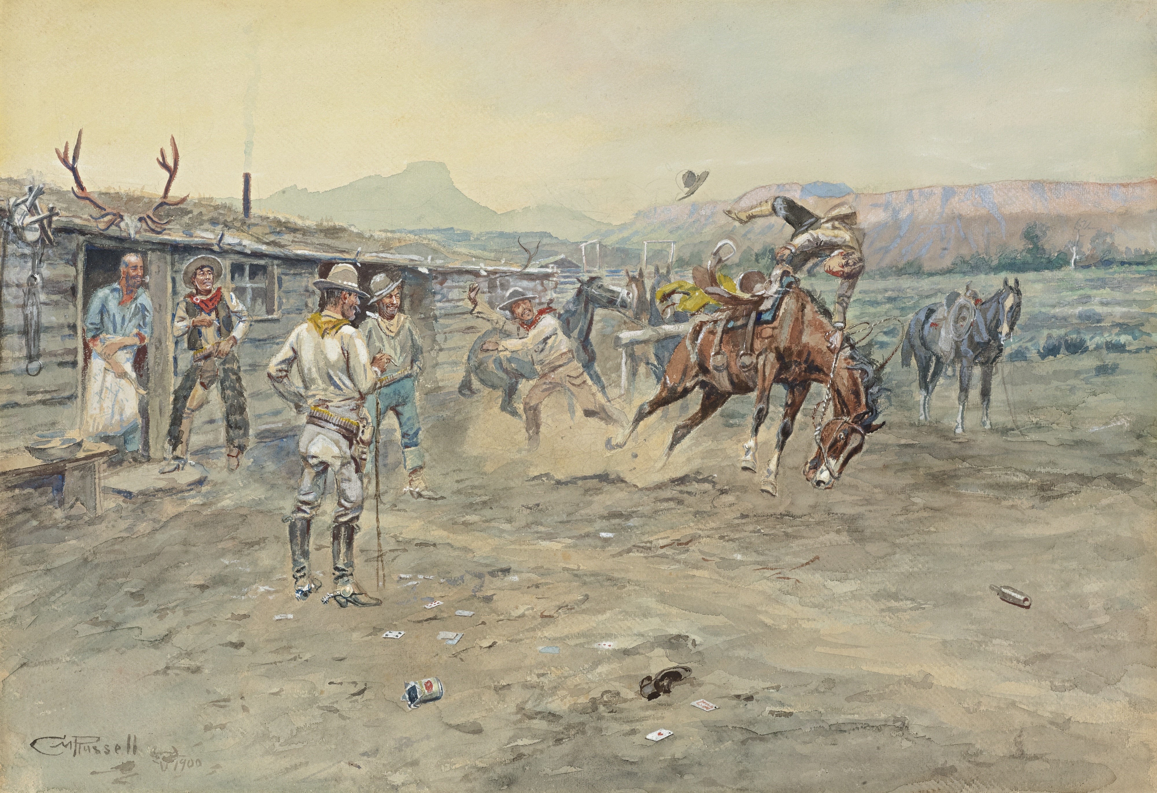 Cowboys and a Tenderfoot in a Western Scene by Charles Marion Russell HD Wallpaper