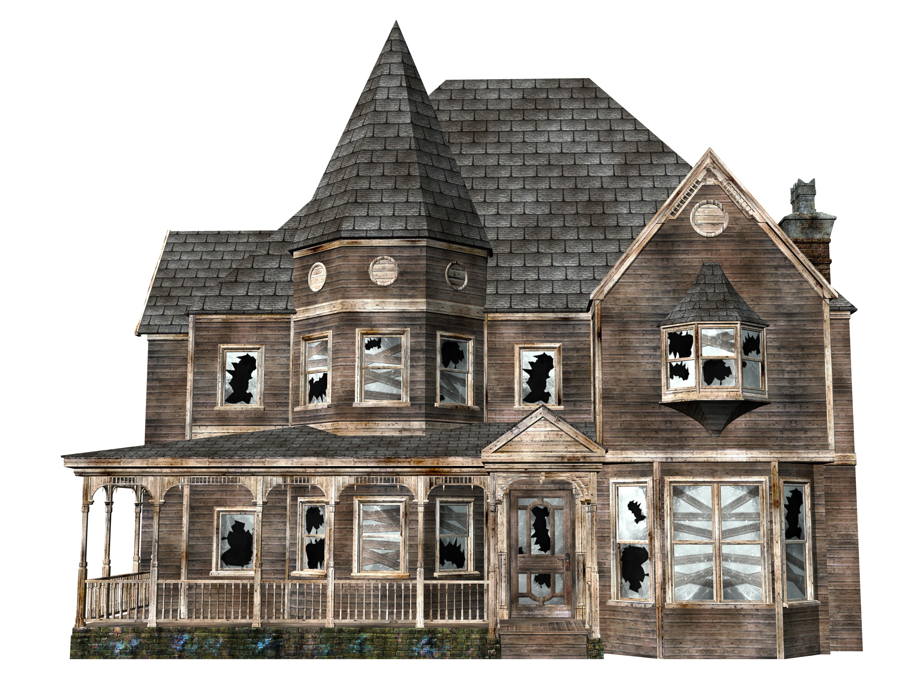 An old, dilapidated wooden mansion with broken windows HD Wallpaper