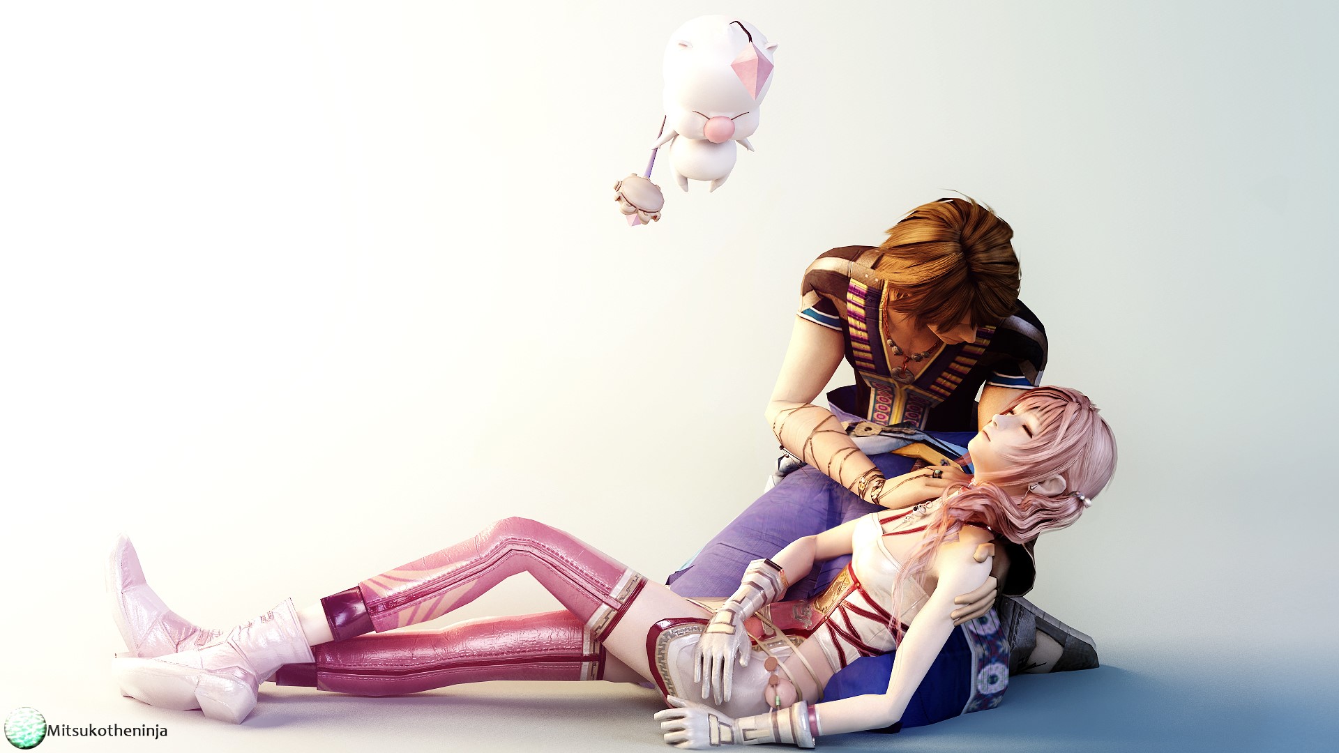 Lightning and Snow from Final Fantasy XIII with a Moogle HD Wallpaper