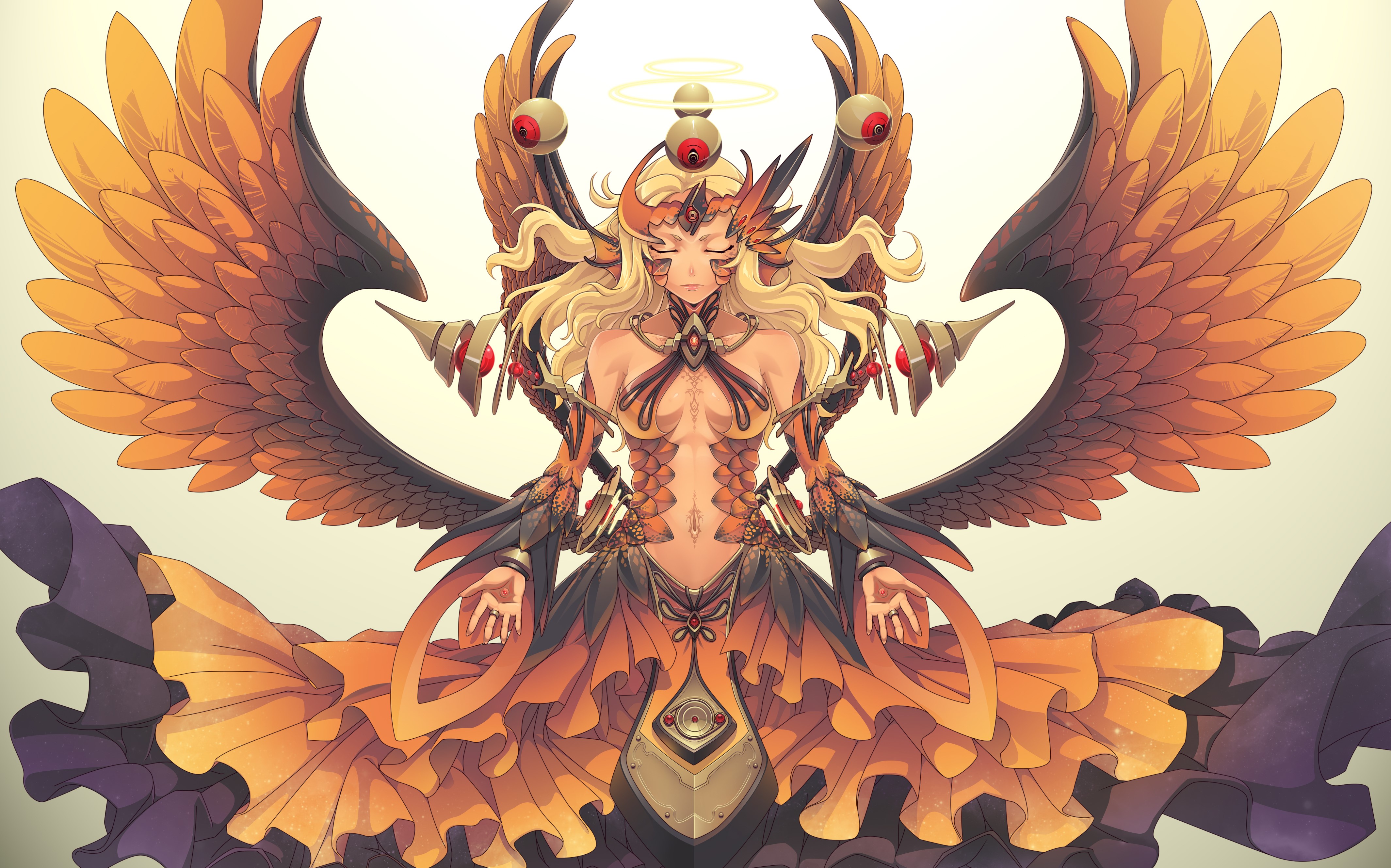 4K Angelic creature with large wings HD Wallpaper