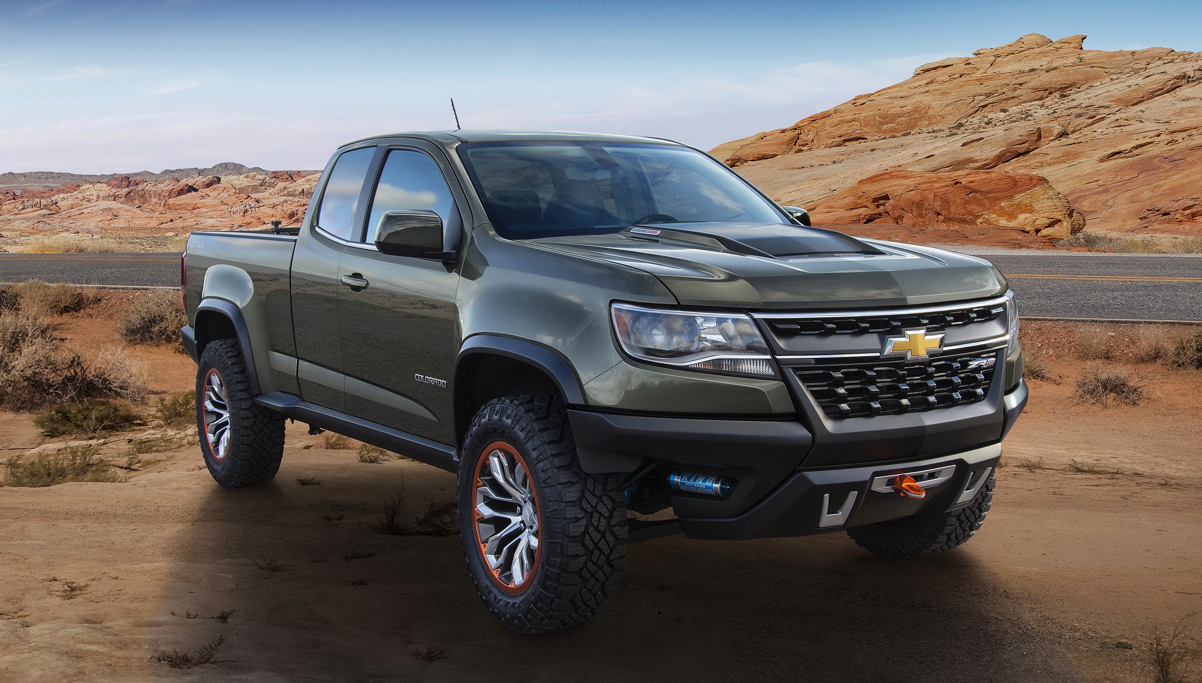 Chevrolet Colorado ZR2 truck in desert landscape HD Wallpaper