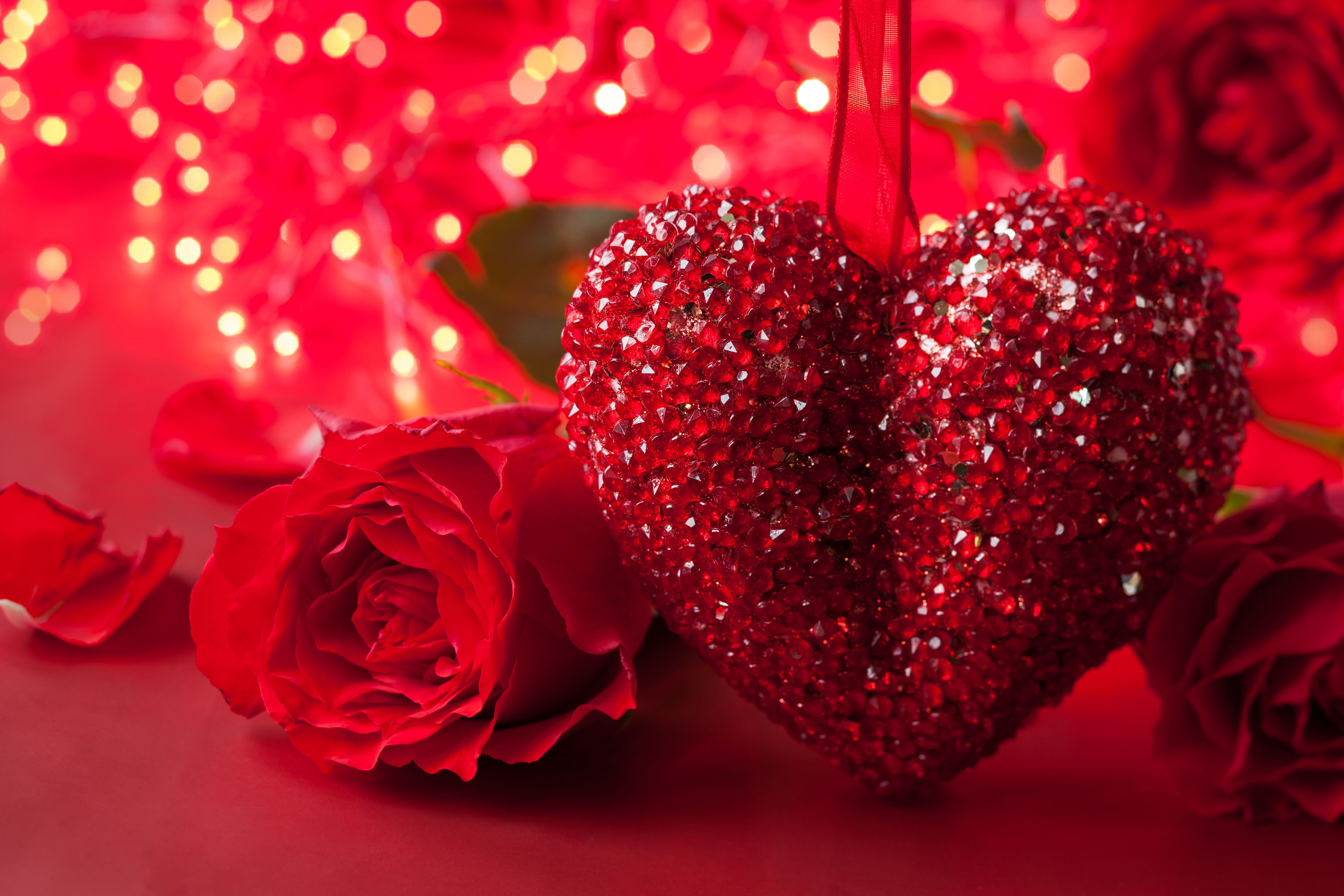 Valentine's Day Red Roses and Heart Decoration HD Wallpaper