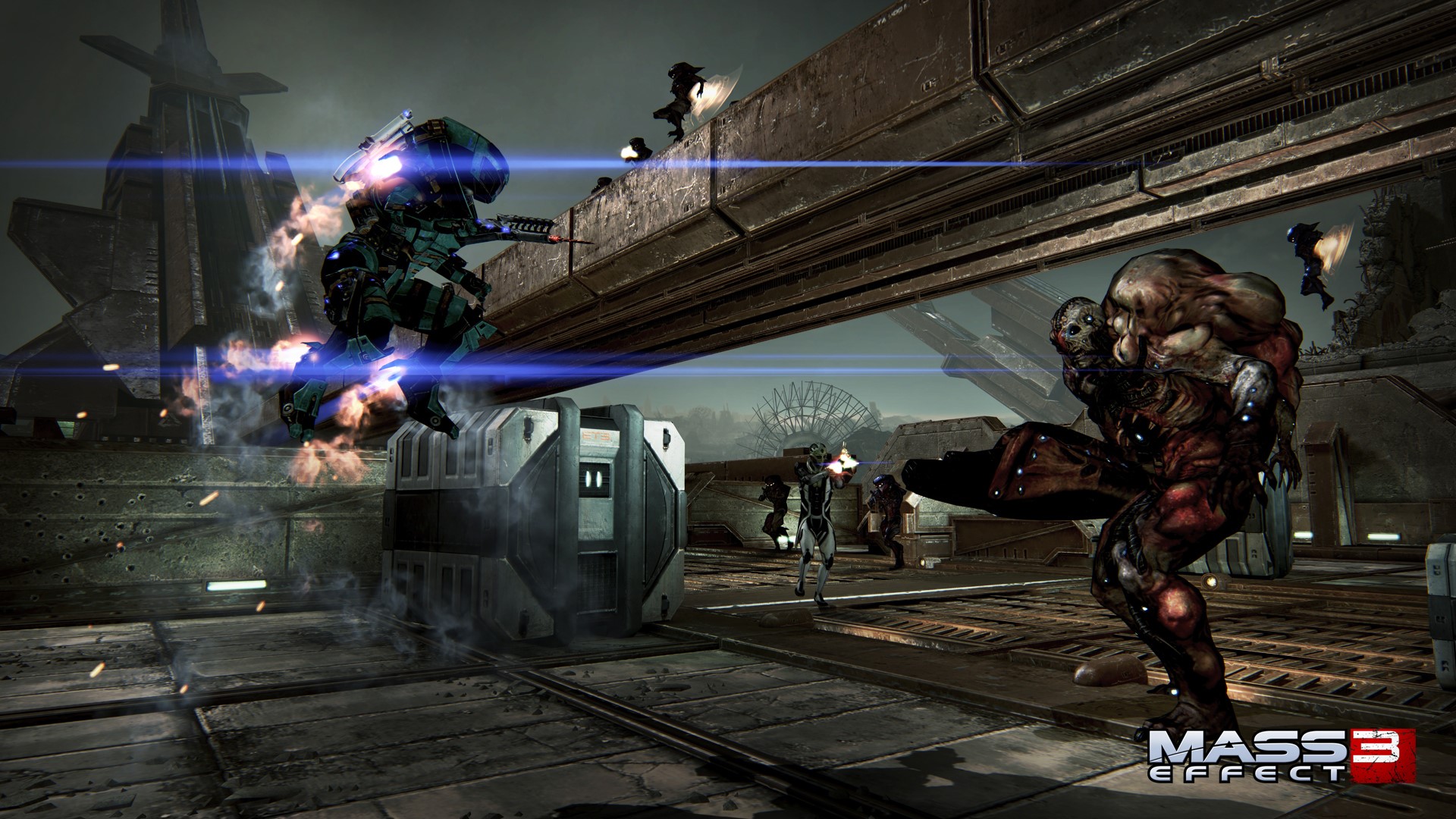 Mass Effect 3 battle between soldier and monster HD Wallpaper
