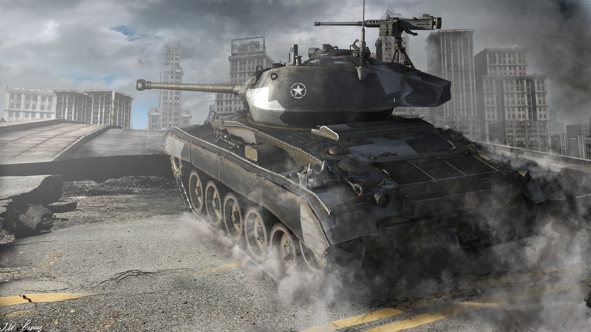 World of Tanks M4 Sherman tank in ruined city HD Wallpaper
