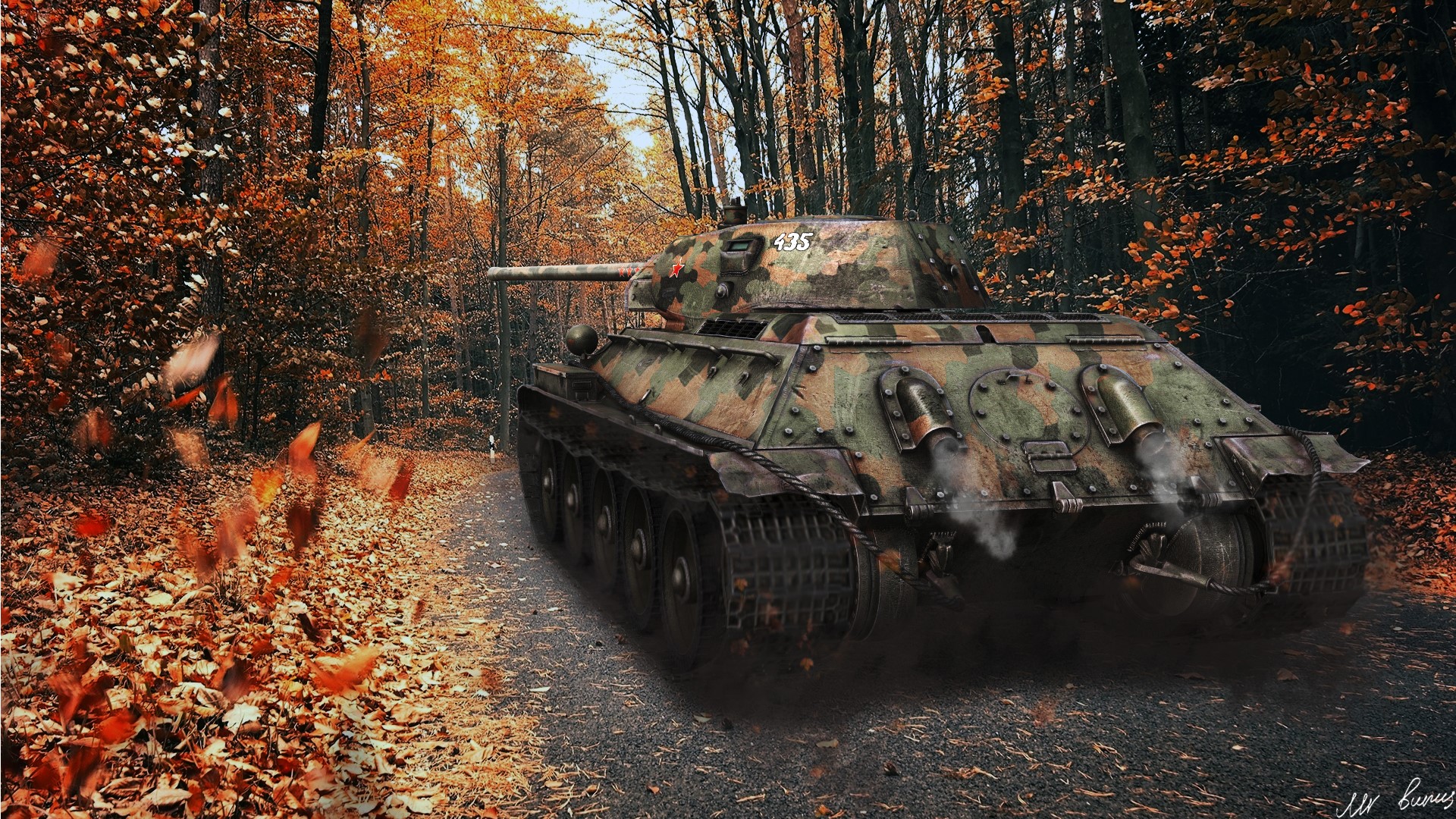 T-34-76 tank in autumn forest HD Wallpaper