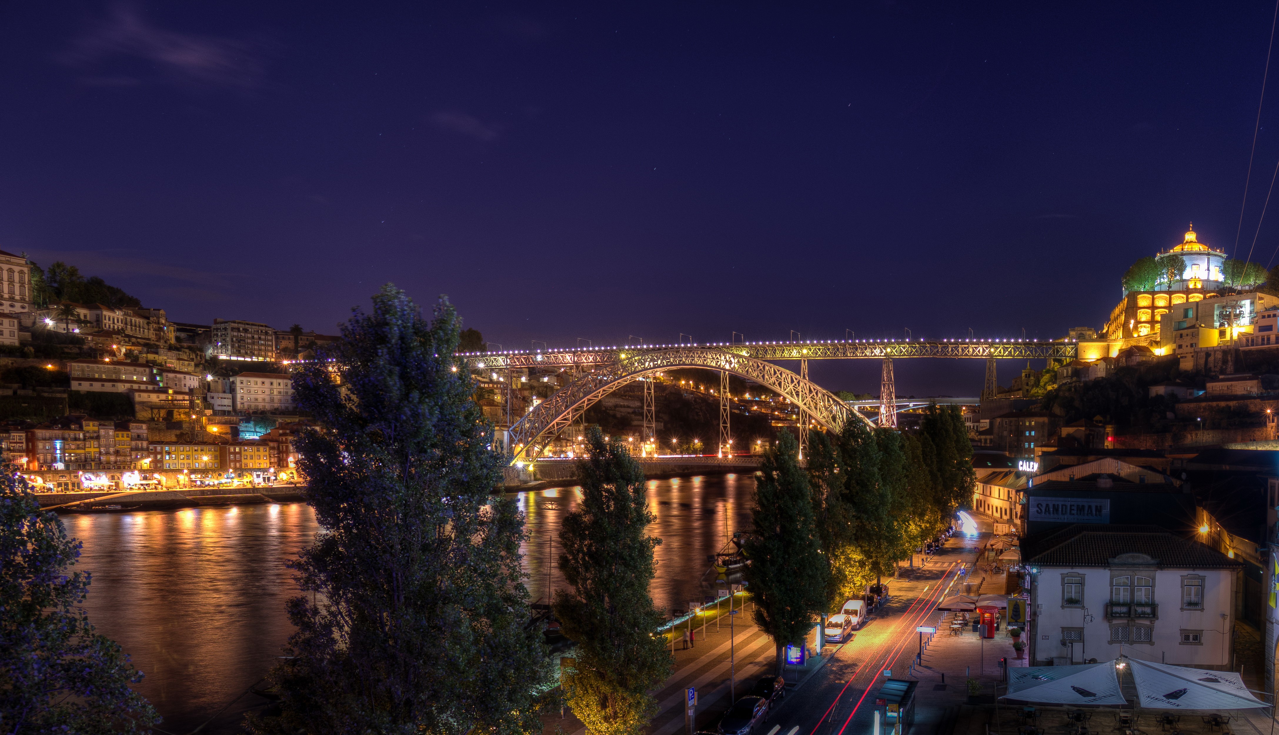Porto at Night with Dom Luís I Bridge HD Wallpaper