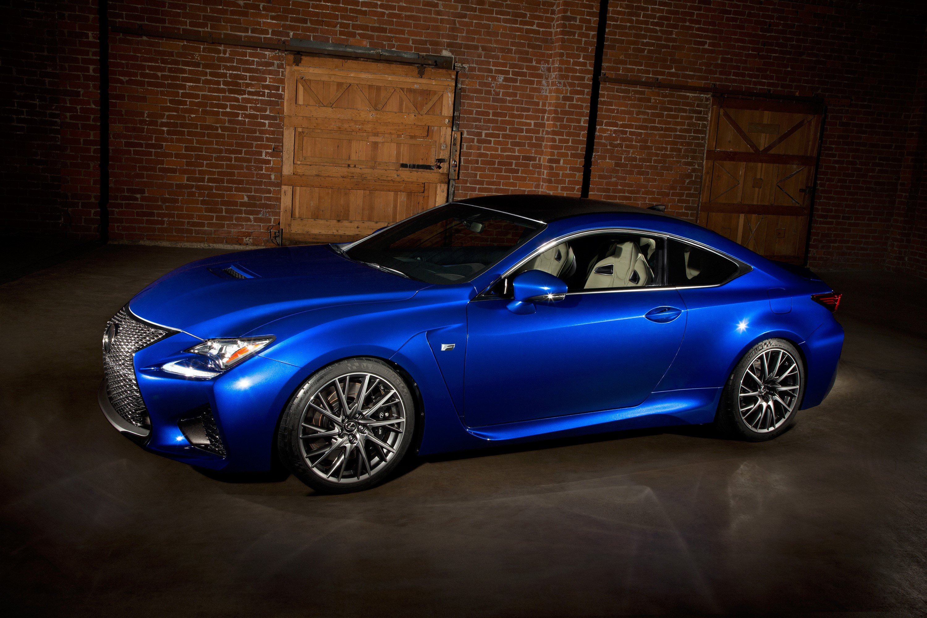 Blue 2015 Lexus RC F parked in a brick building HD Wallpaper
