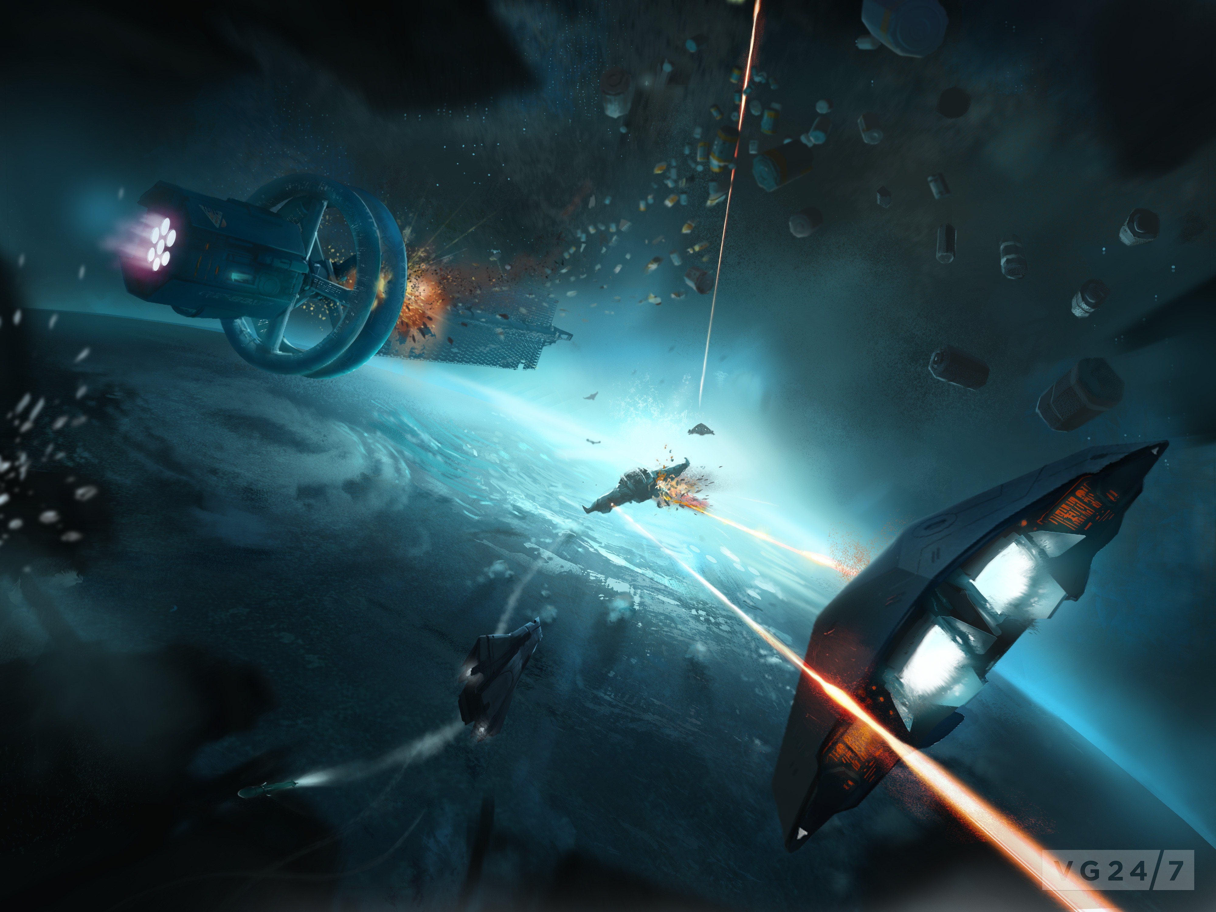 Elite: Dangerous Battles Explosions Technics Fantasy Ships HD Wallpaper
