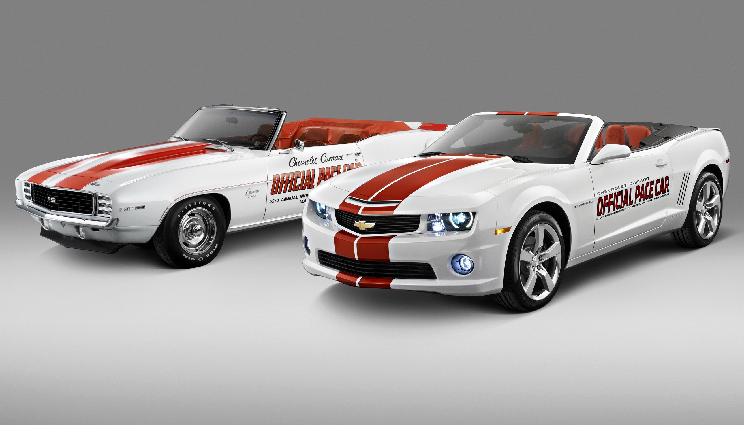 Two Chevrolet Camaros, 1969 and 2011, Official Pace Cars HD Wallpaper