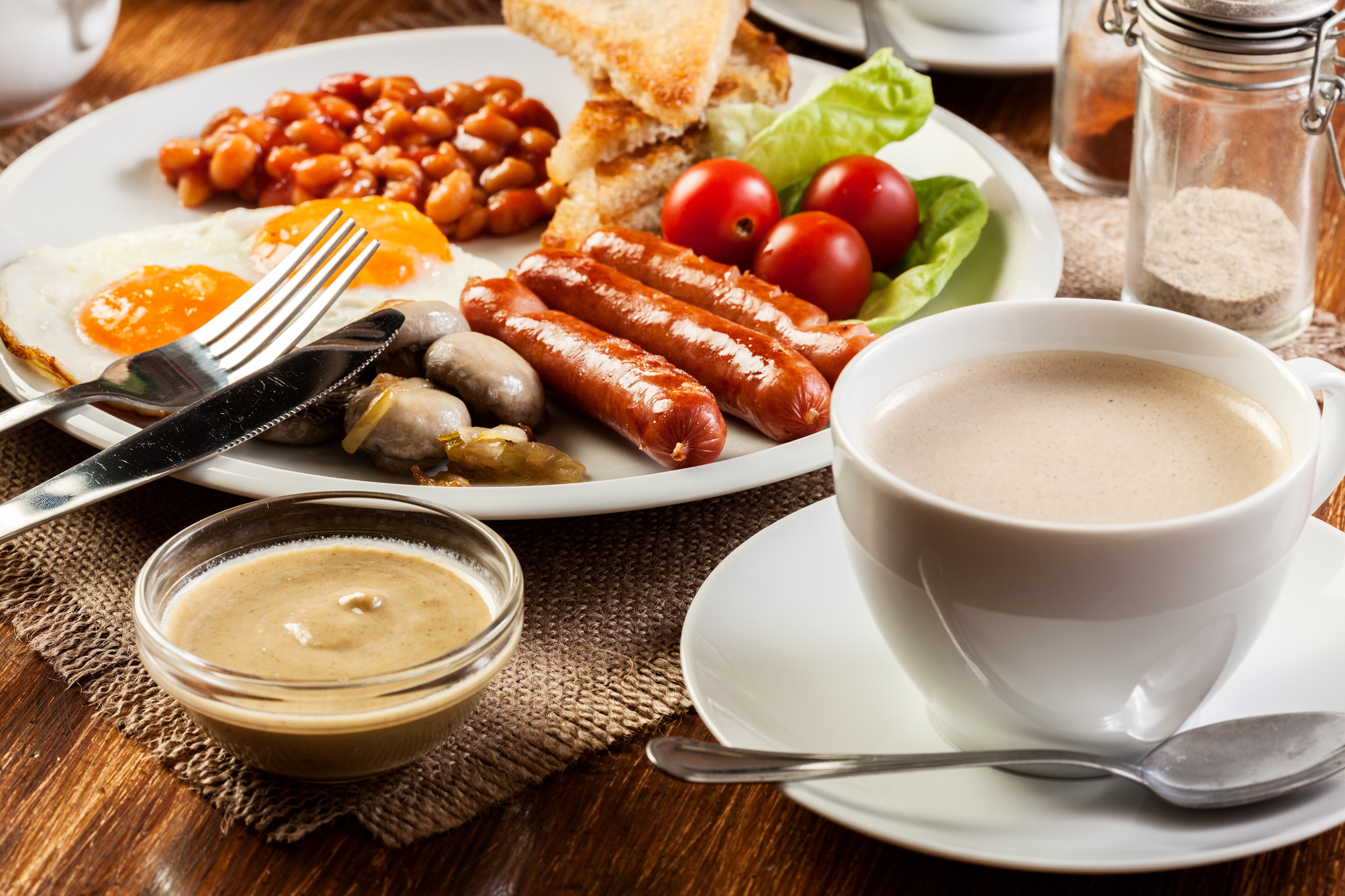Full English Breakfast with Coffee HD Wallpaper