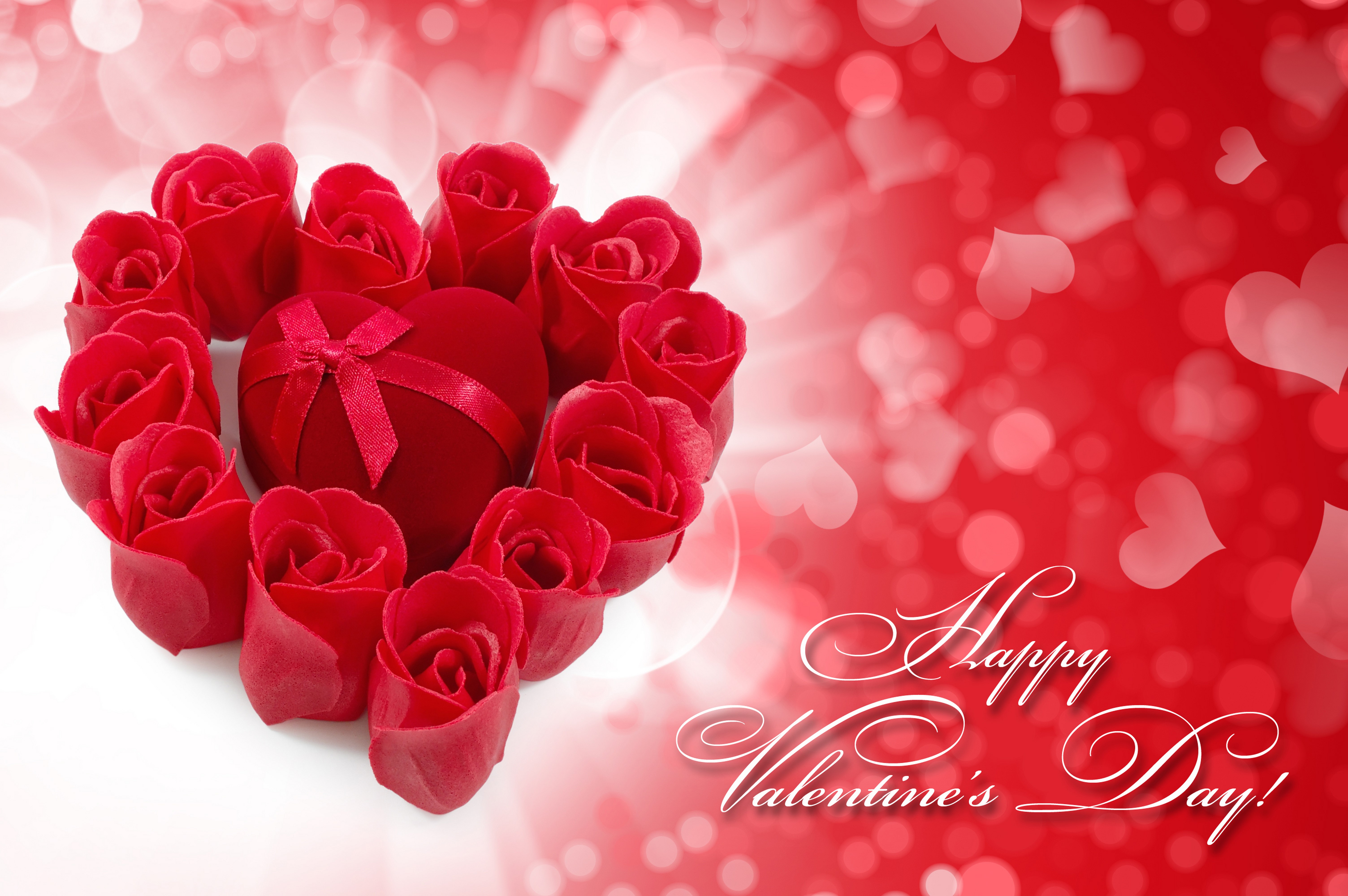 Valentine's Day Red Roses and Gift Box HD Wallpaper