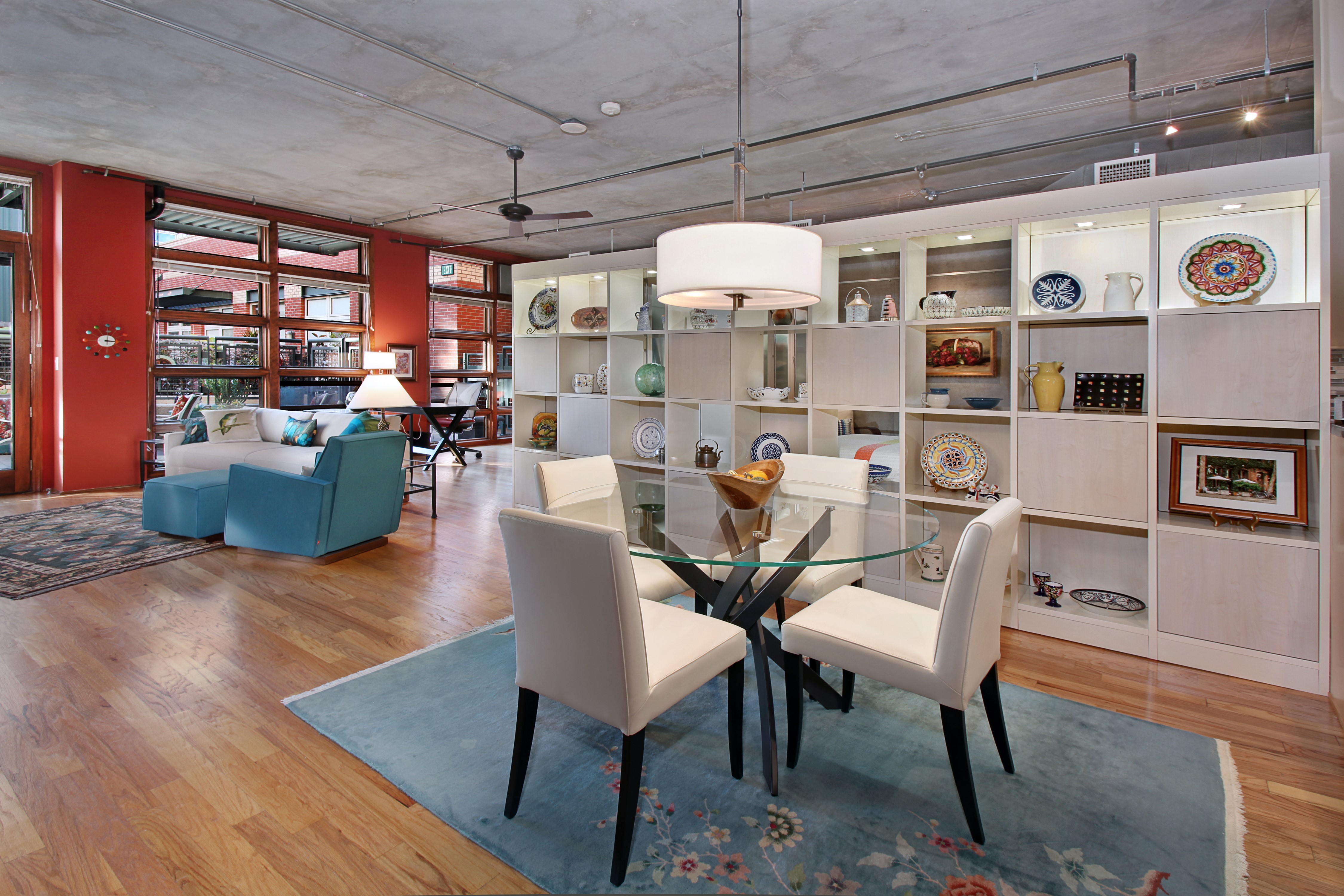 Living room with dining table and chairs HD Wallpaper