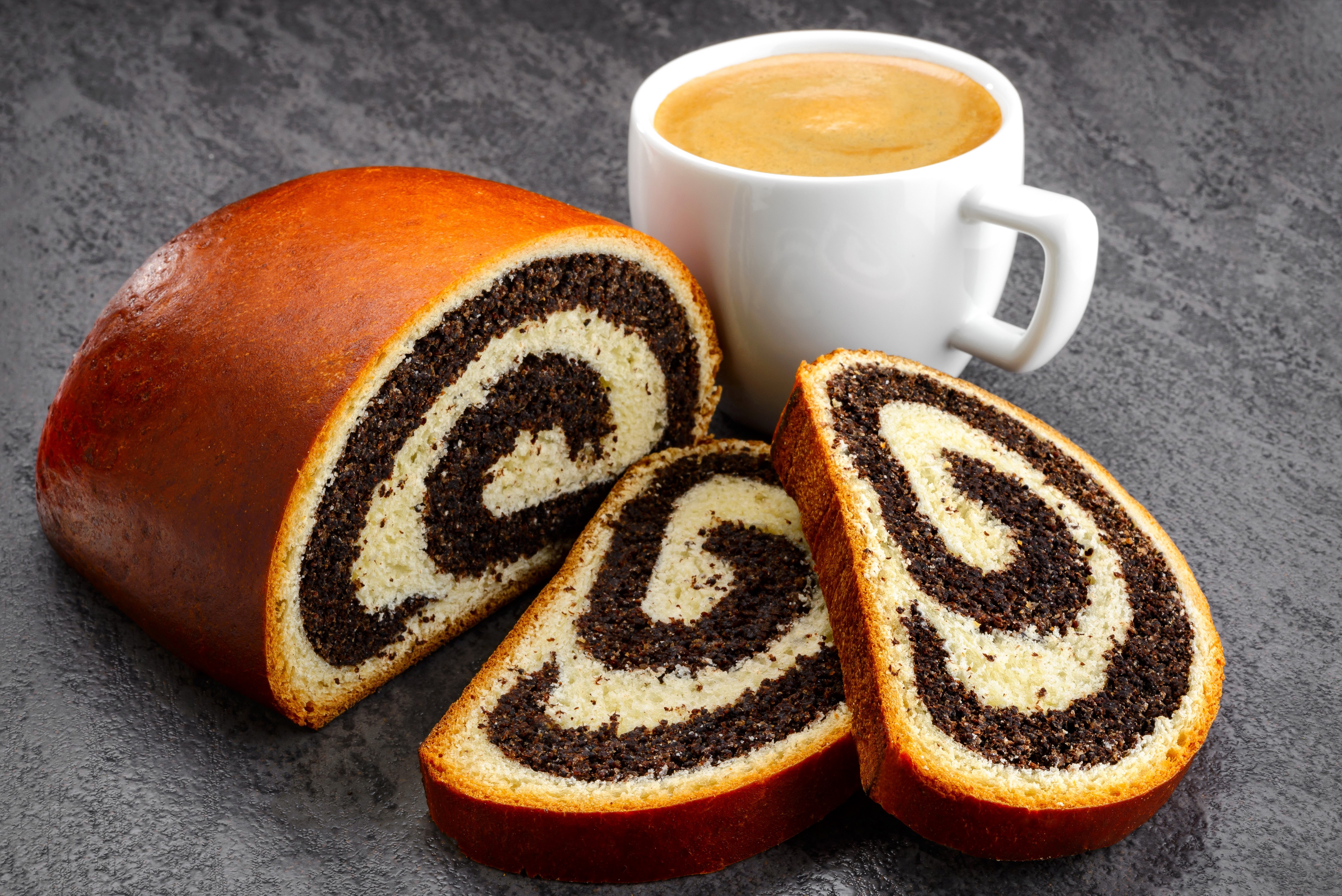 Poppy seed roll and coffee HD Wallpaper