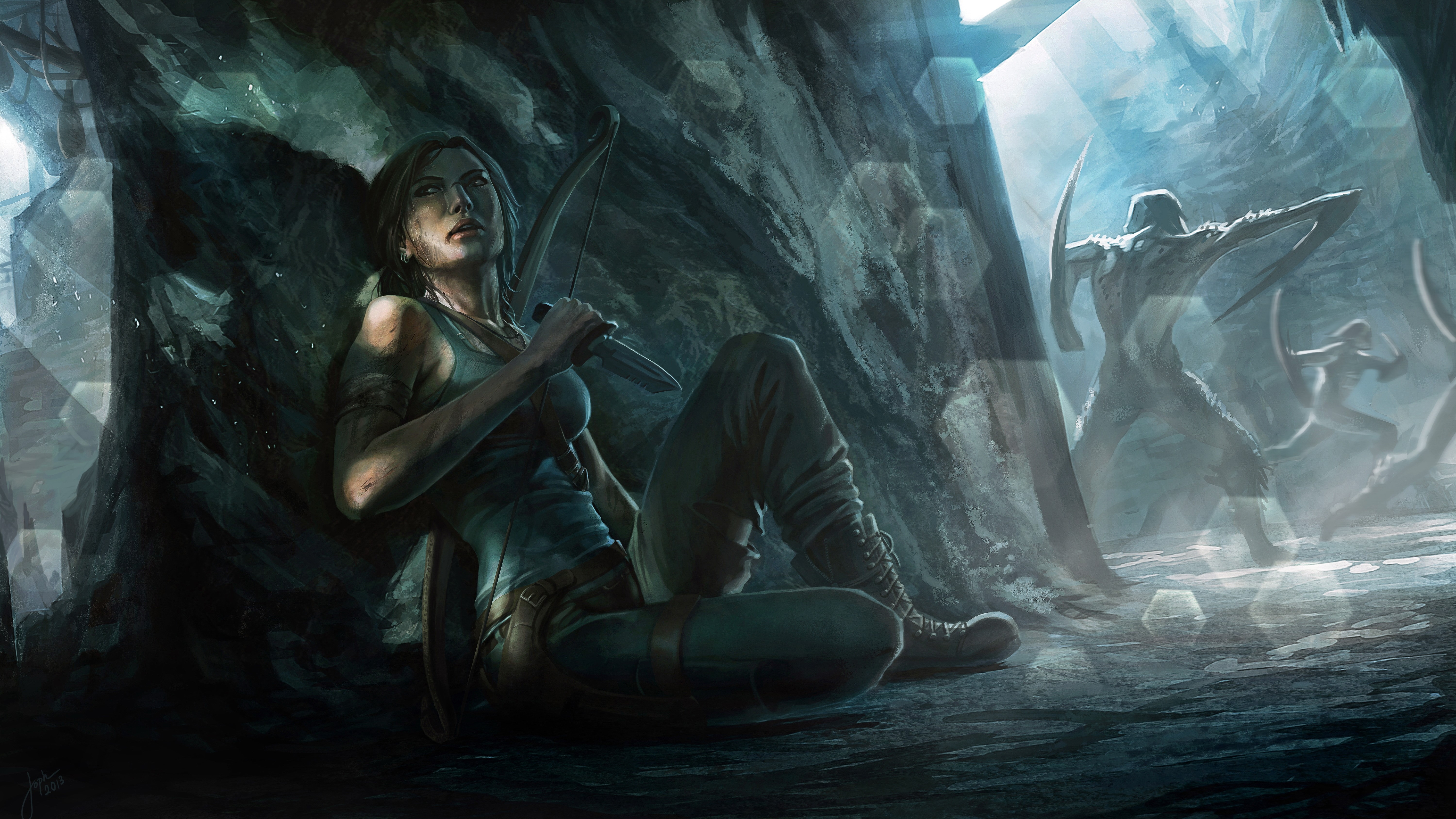 Lara Croft from Tomb Raider in a cave HD Wallpaper