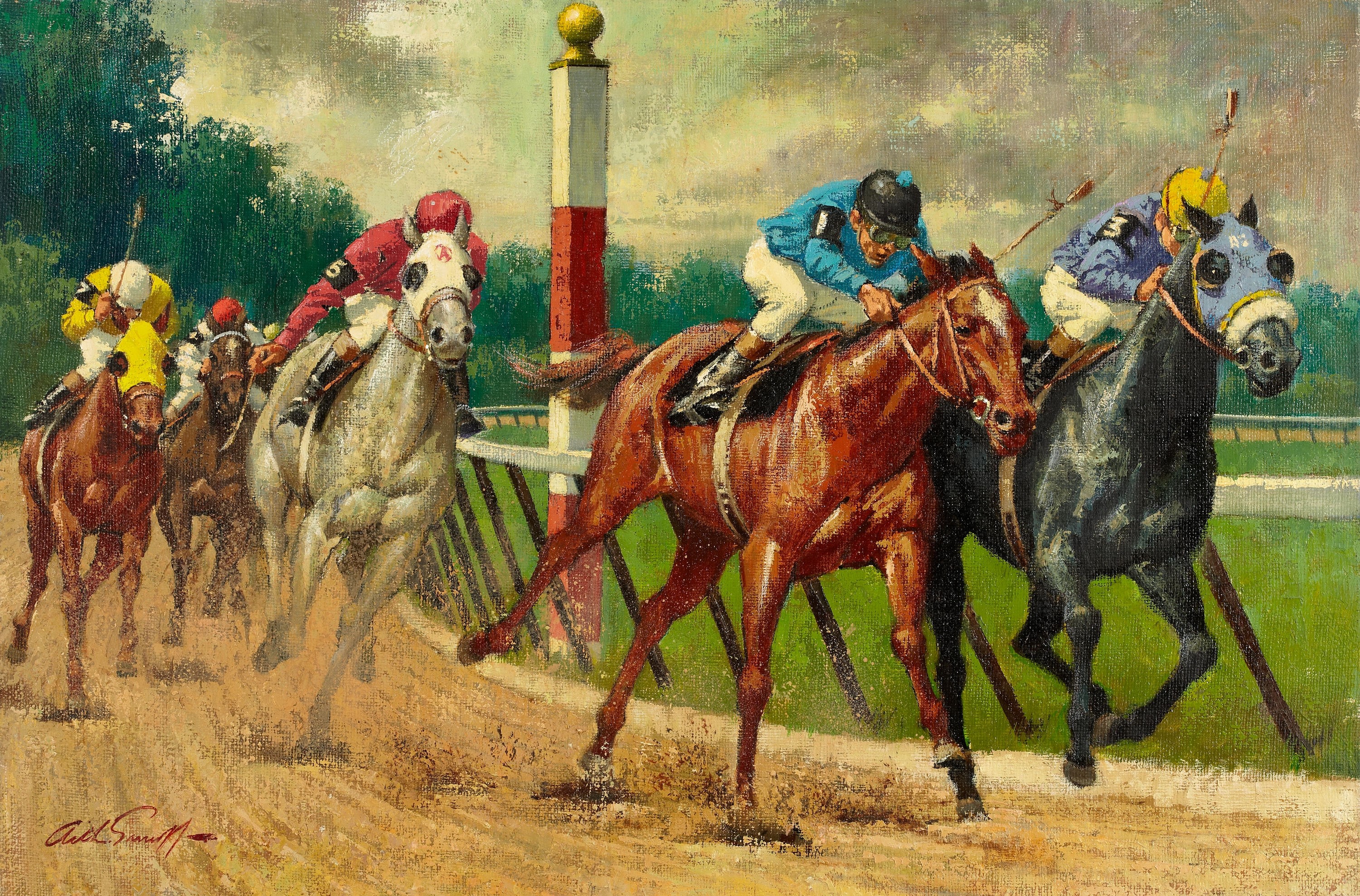 Horse Race at the Finish Line by Arthur Saron Sarnoff HD Wallpaper