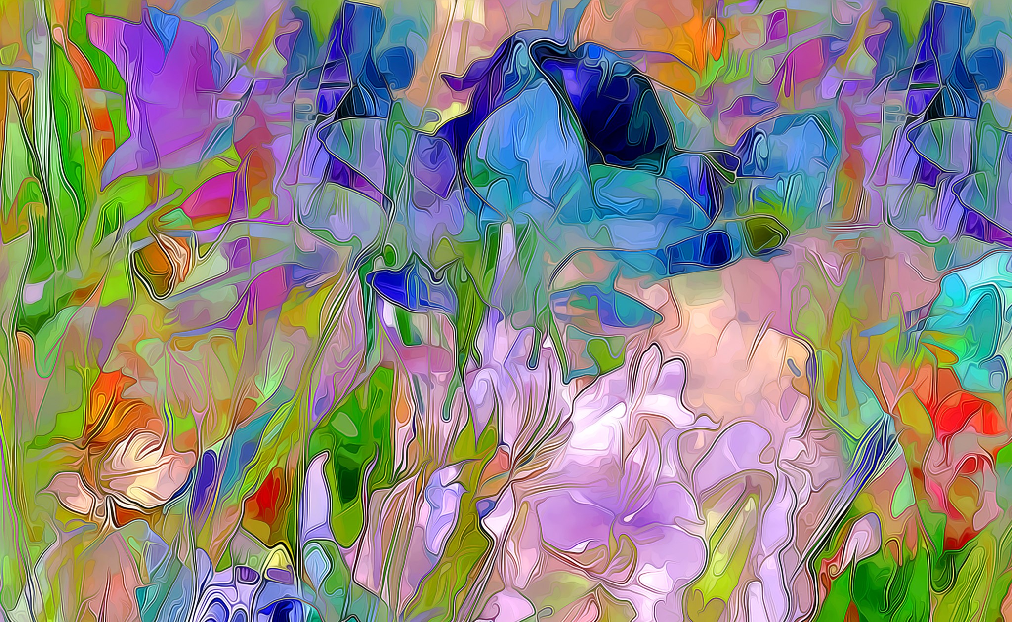 Abstract painting of colorful flowers HD Wallpaper