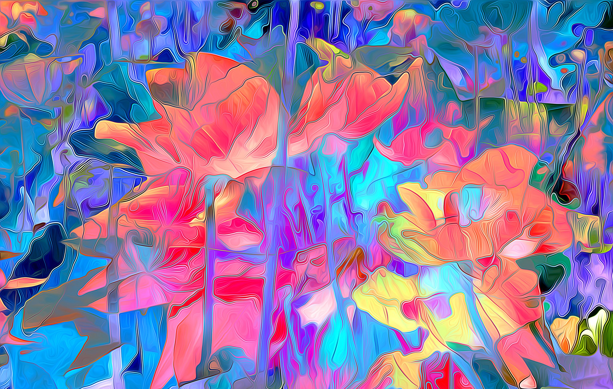 Abstract painting of colorful flowers HD Wallpaper