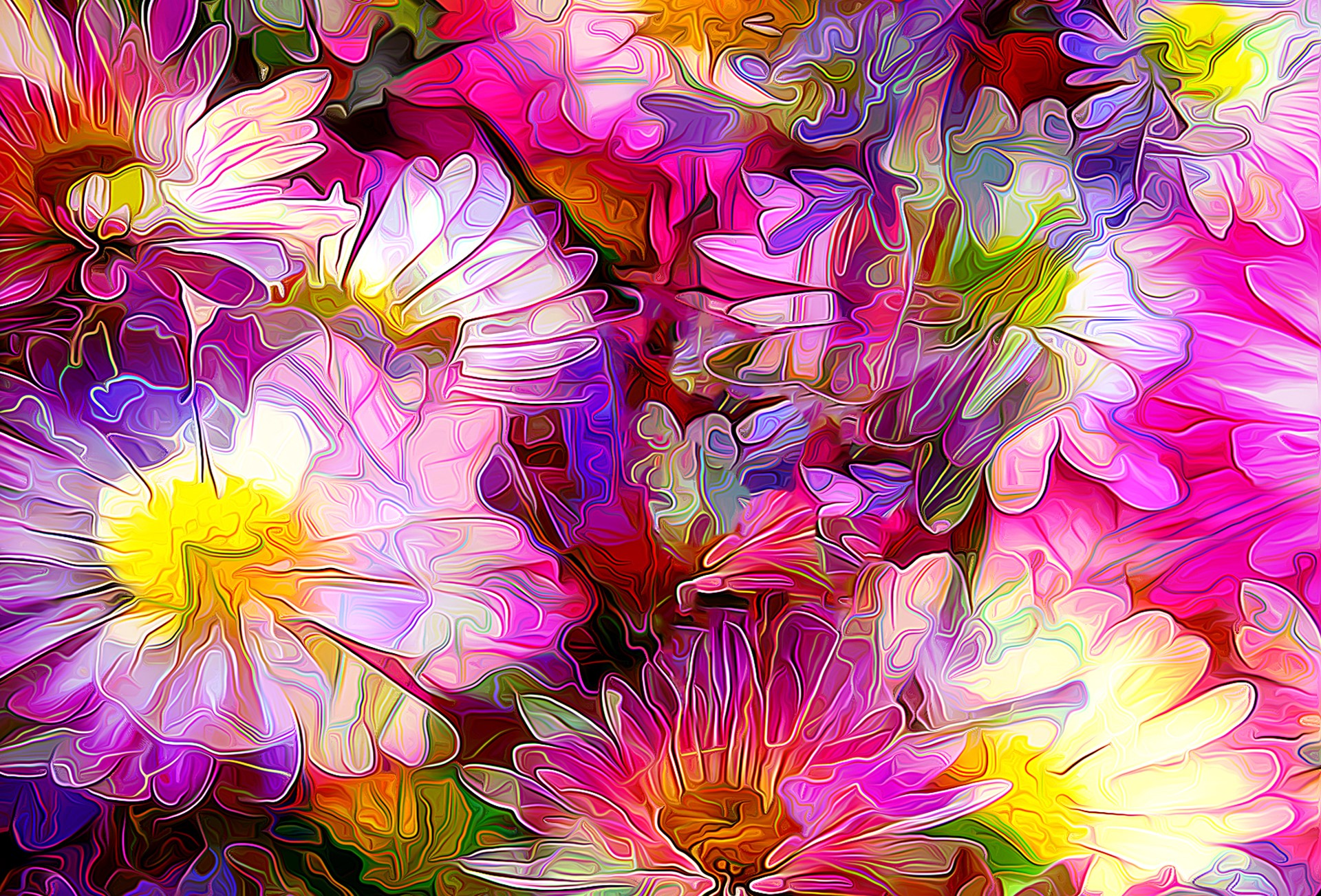 Abstract painting of colorful flowers HD Wallpaper