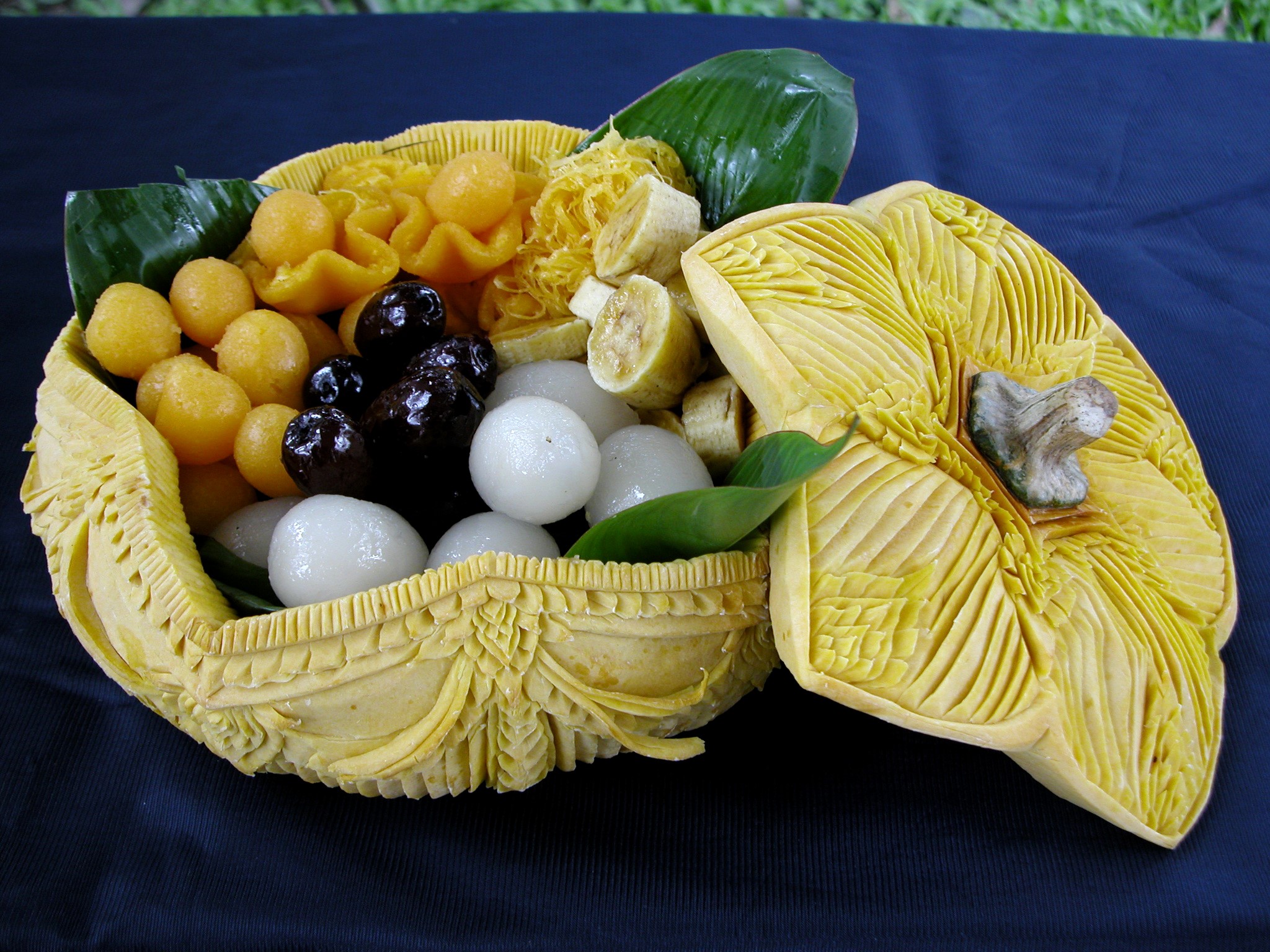 Thai desserts in a carved pumpkin bowl HD Wallpaper