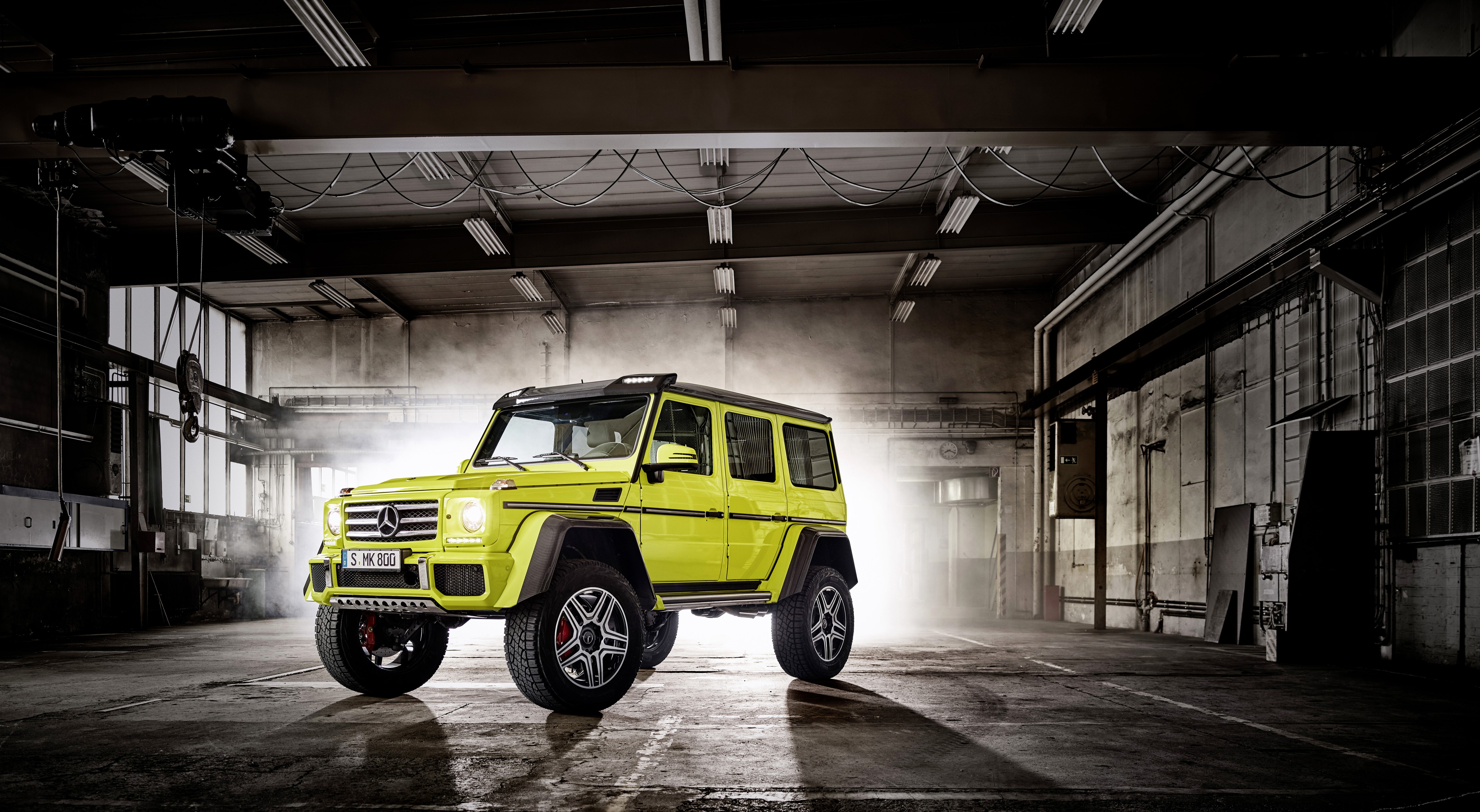 Yellow Mercedes-Benz G 500 4x4 Squared in a warehouse HD Wallpaper