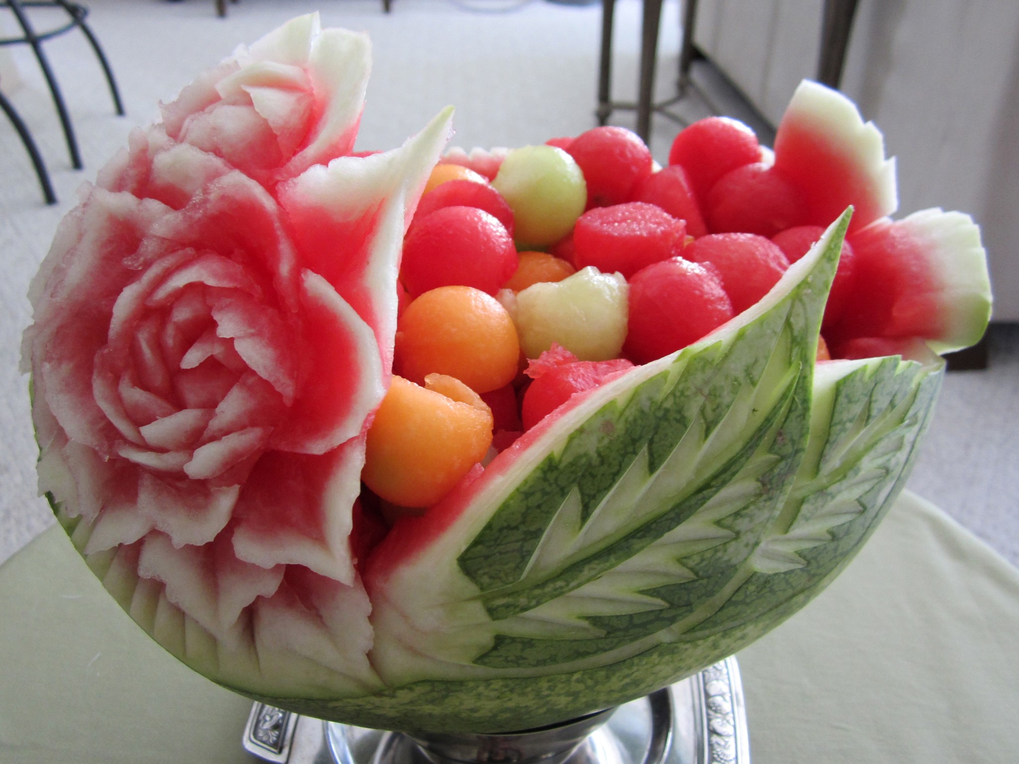 Carved Watermelon Bowl Filled with Fruit HD Wallpaper