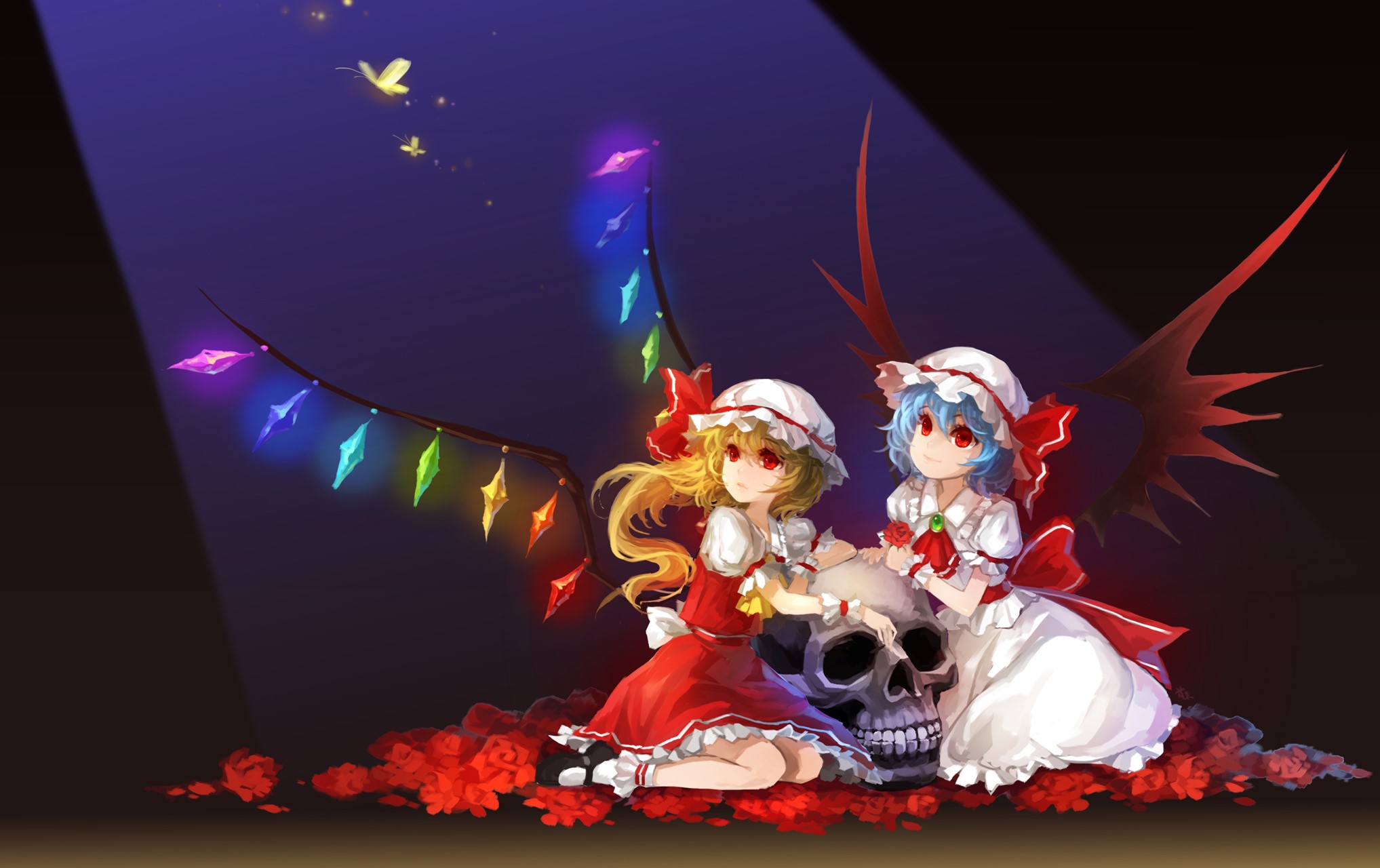 Remilia Scarlet and Sakuya Izayoi from Touhou Project with Skull HD Wallpaper