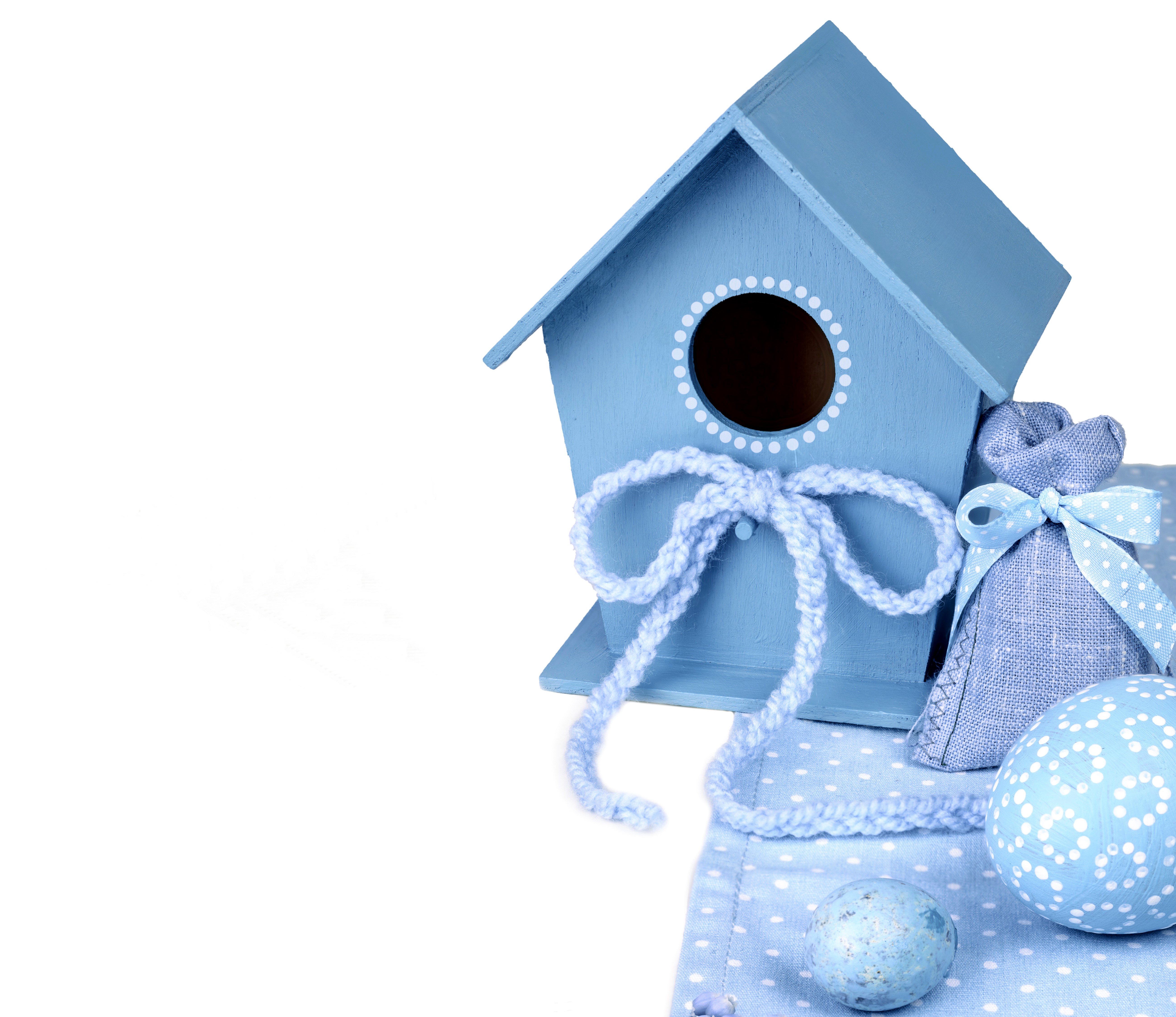 Blue birdhouse with Easter eggs and bowknot HD Wallpaper
