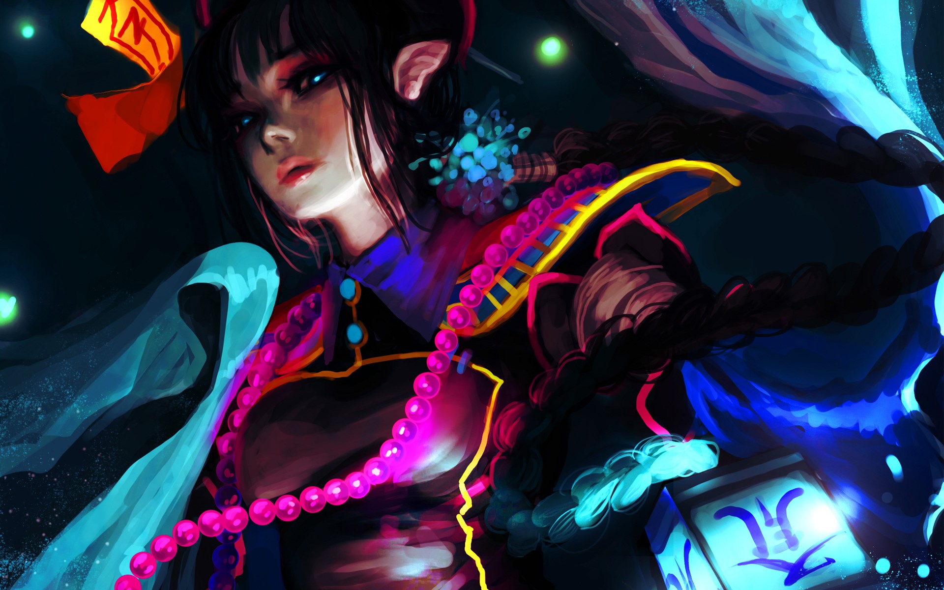 Elf with braided hair and glowing lantern HD Wallpaper