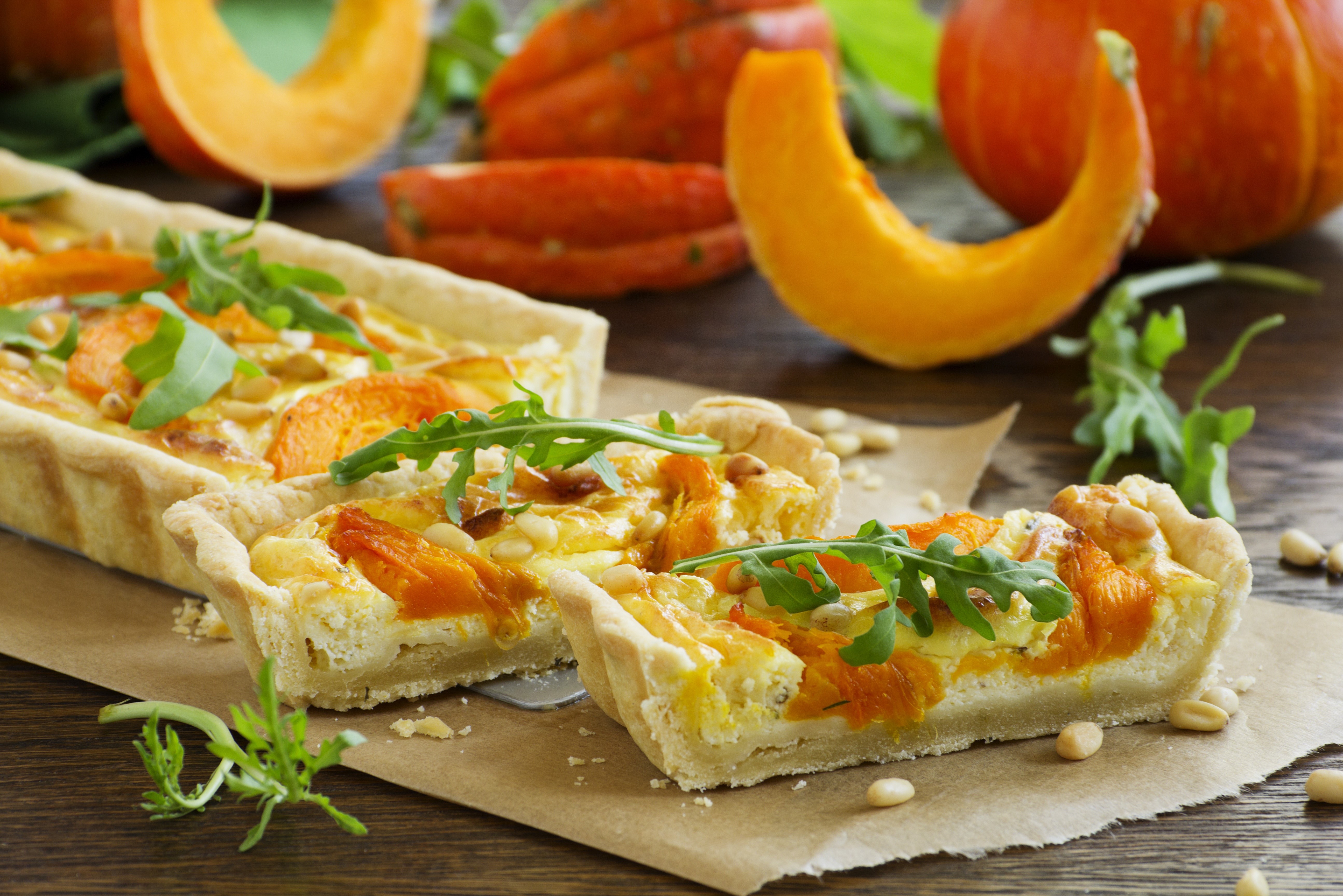 Pumpkin Tart with Arugula and Pine Nuts HD Wallpaper