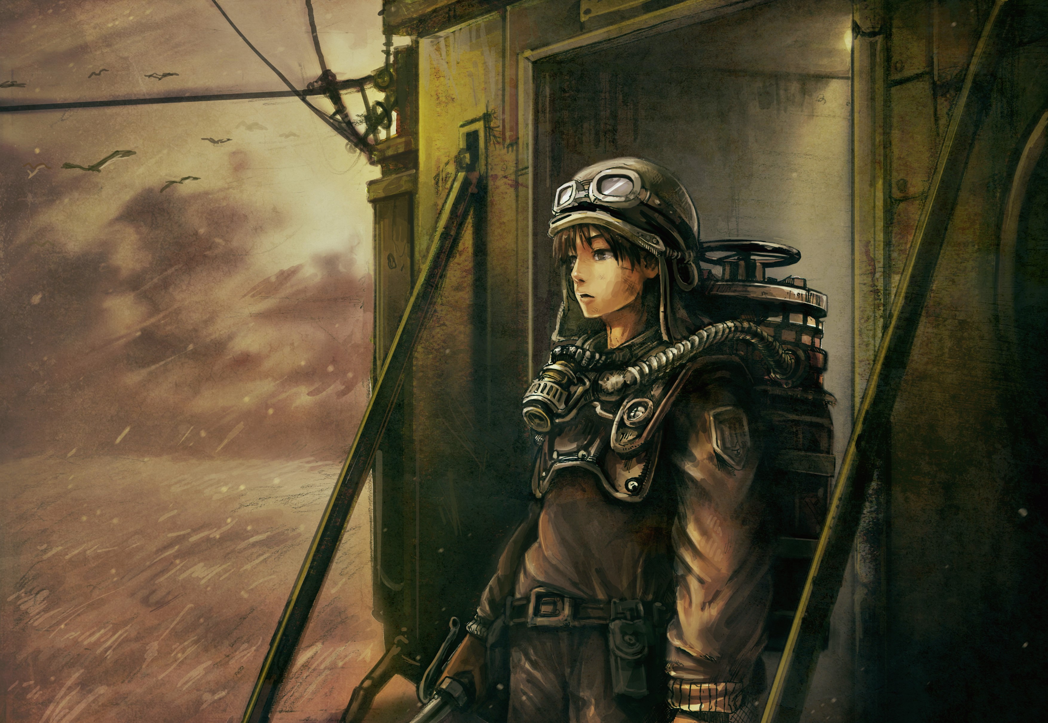 Warrior with gas mask and helmet HD Wallpaper