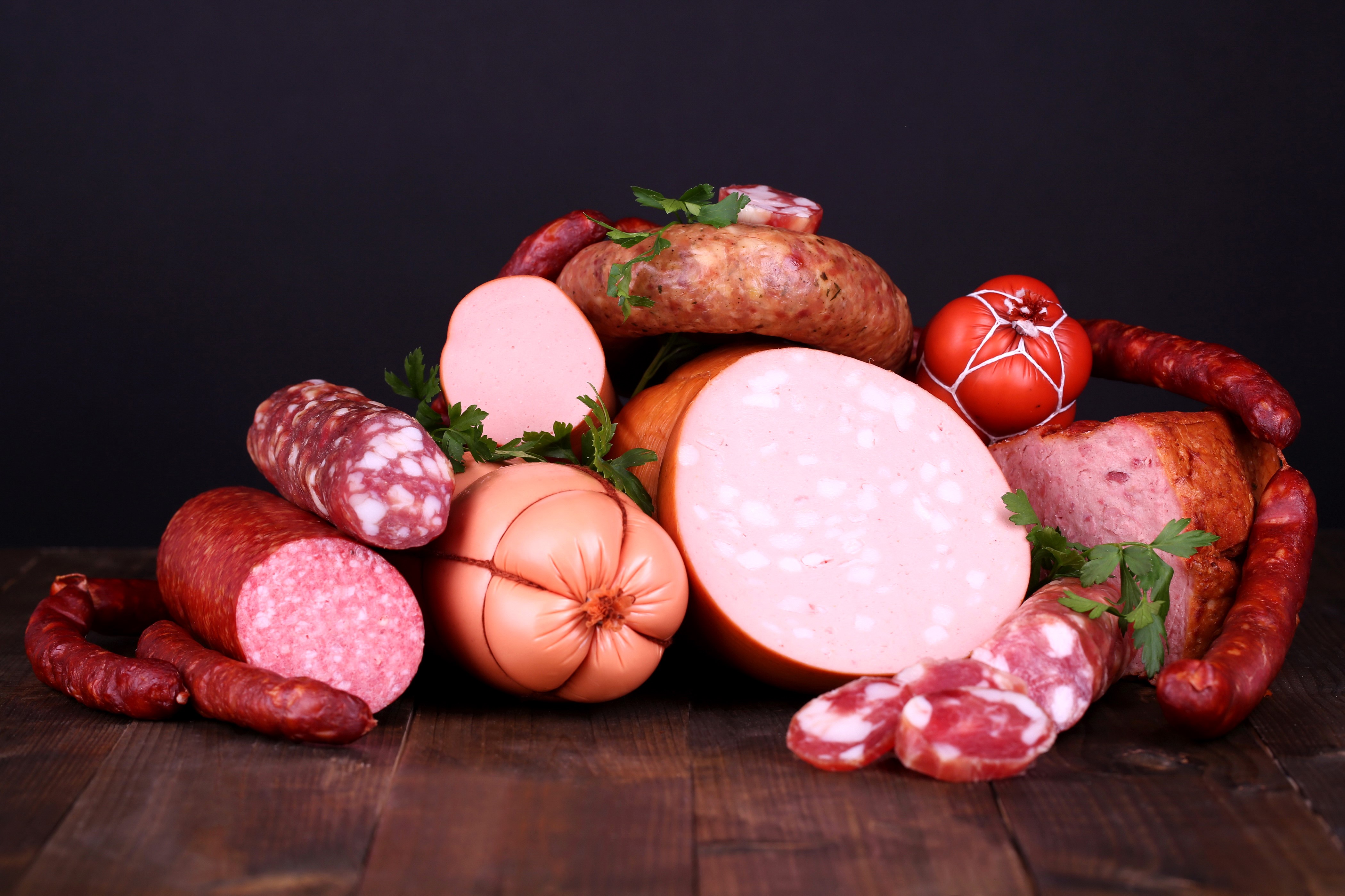 Assortment of meat products and sausages HD Wallpaper