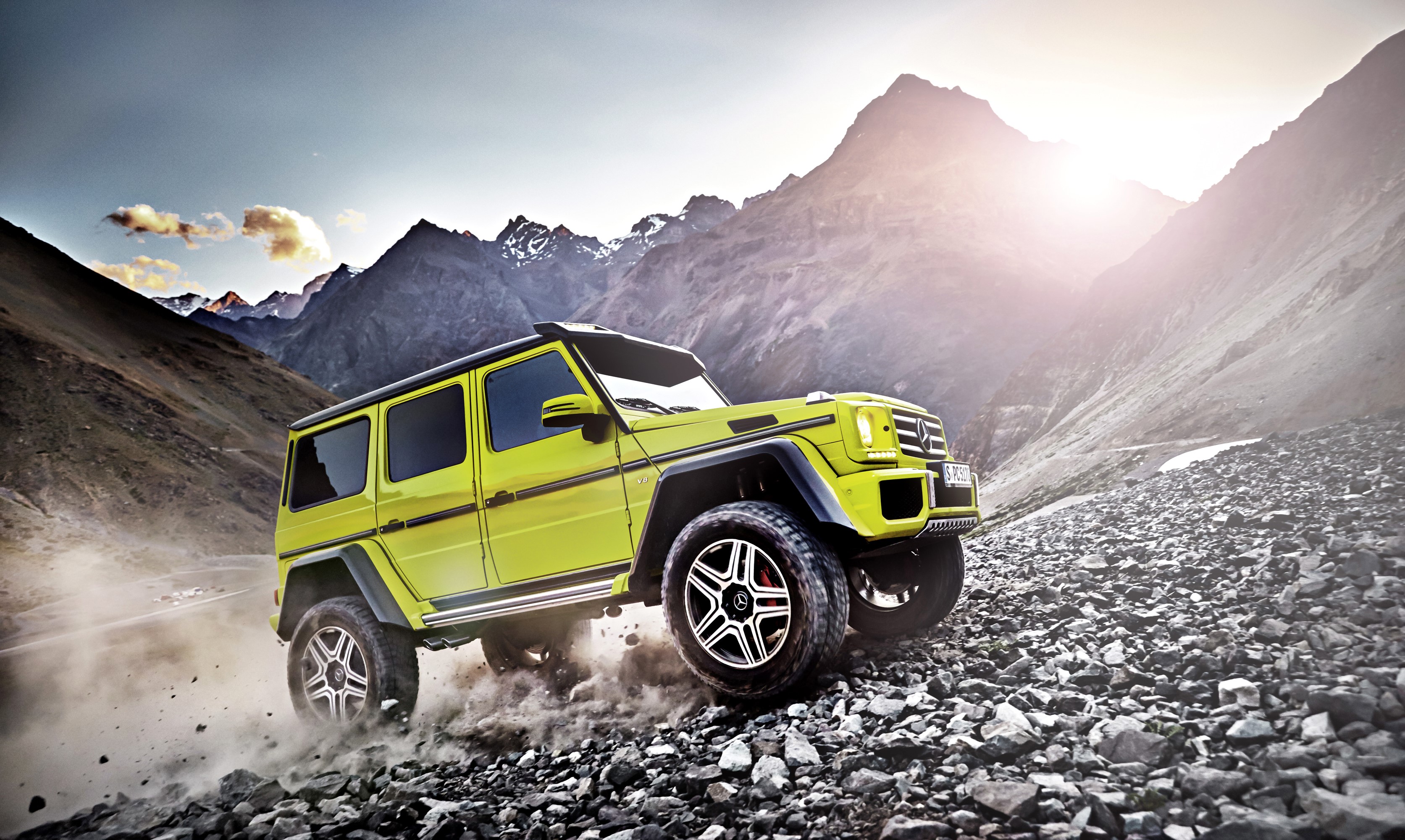 Yellow Mercedes-Benz G 500 4x4 Squared in Mountains HD Wallpaper