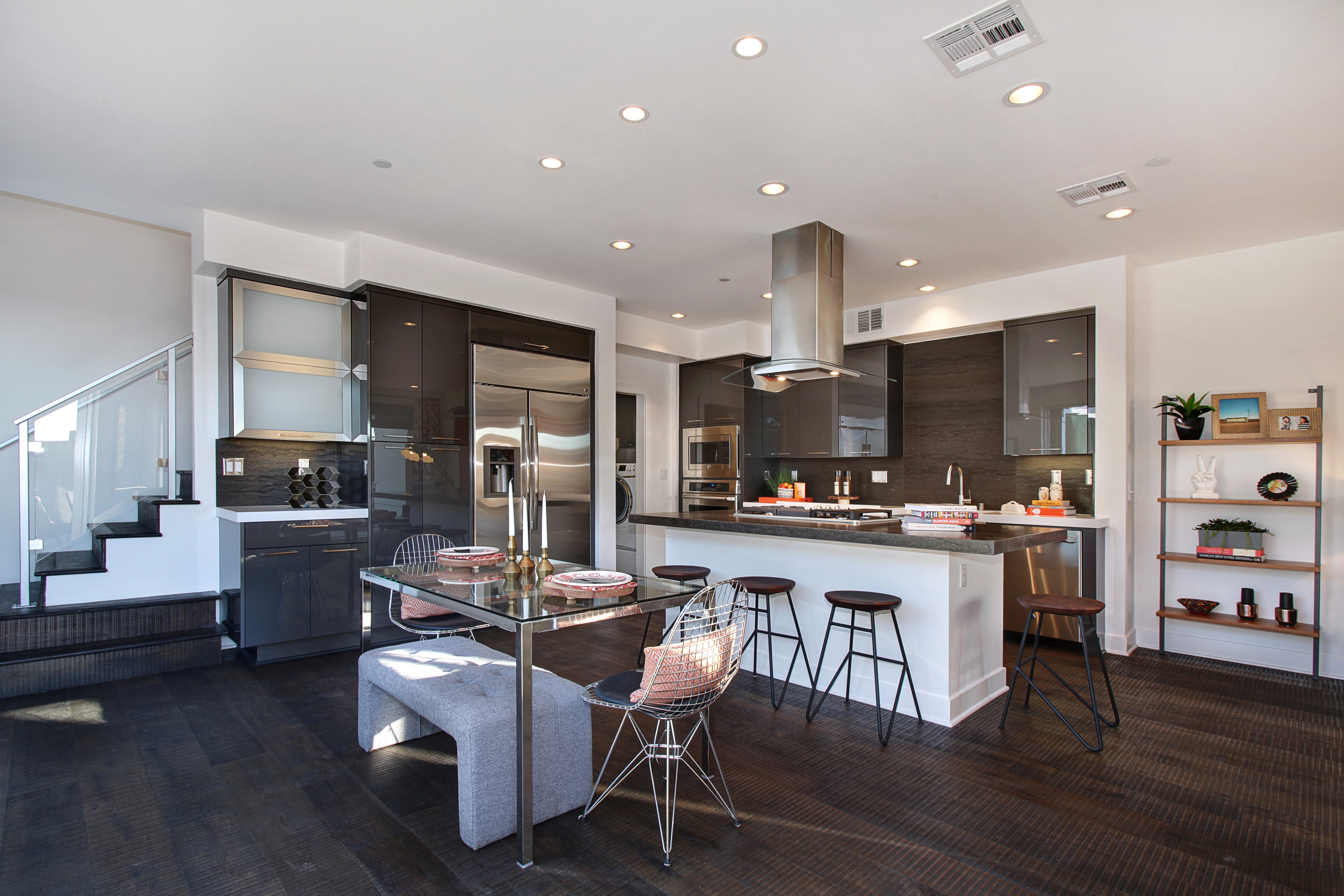 Modern Kitchen with Island and Dining Area HD Wallpaper