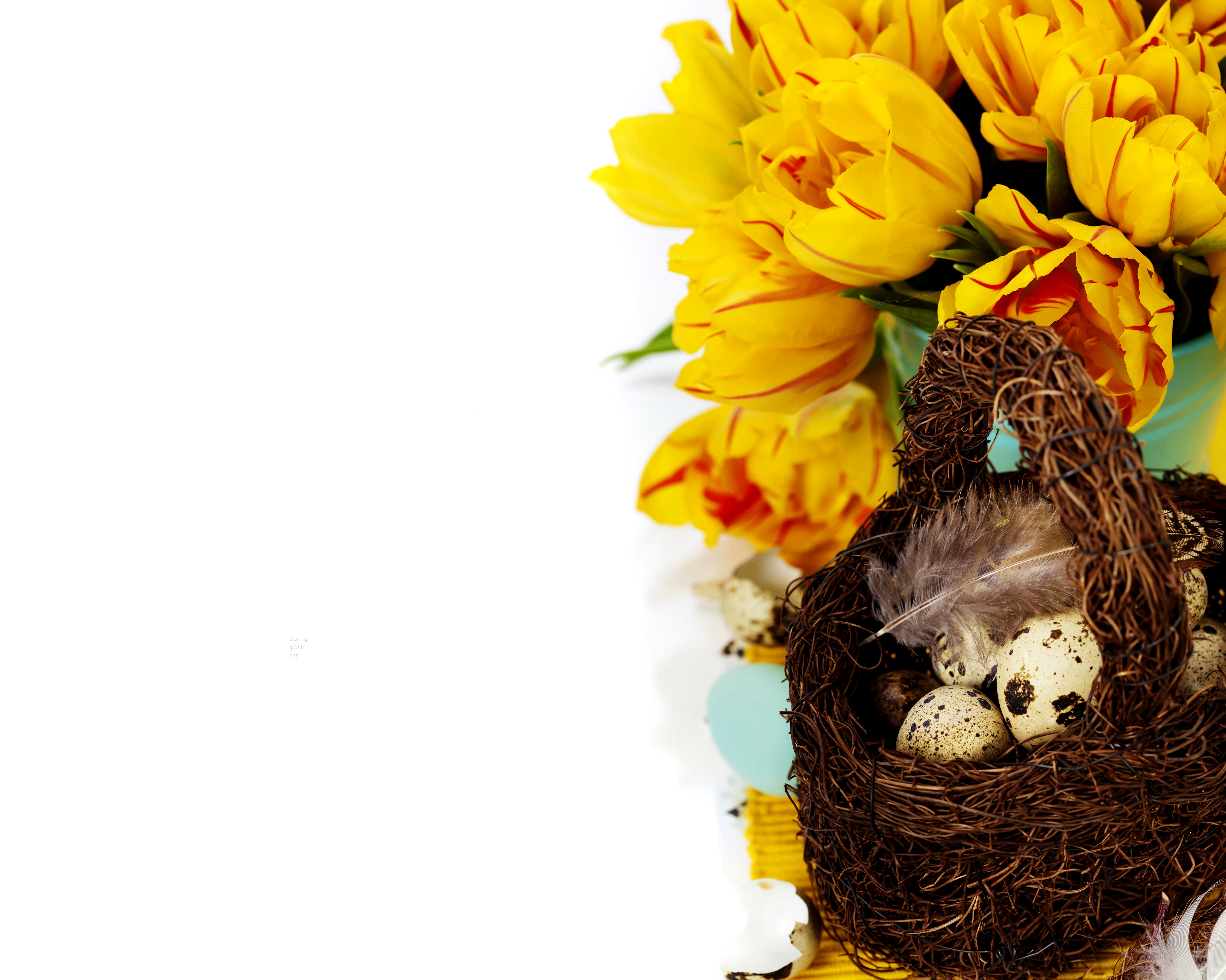 Easter Tulips and Eggs in a Wicker Basket HD Wallpaper