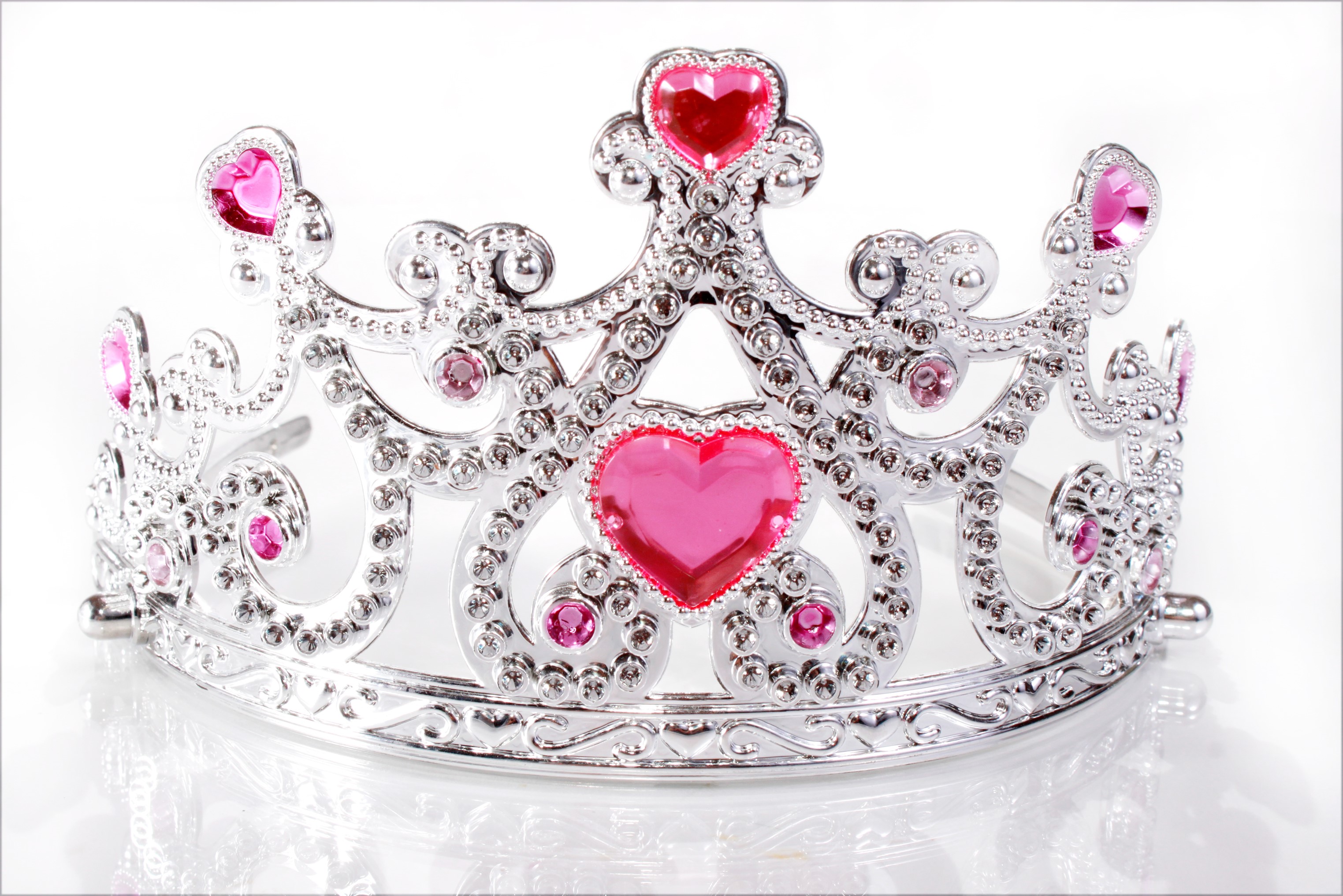 Silver tiara with pink heart gems HD Wallpaper