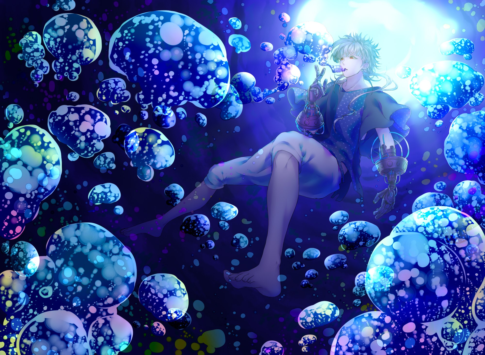 Young man floating in a surreal underwater world HD Wallpaper