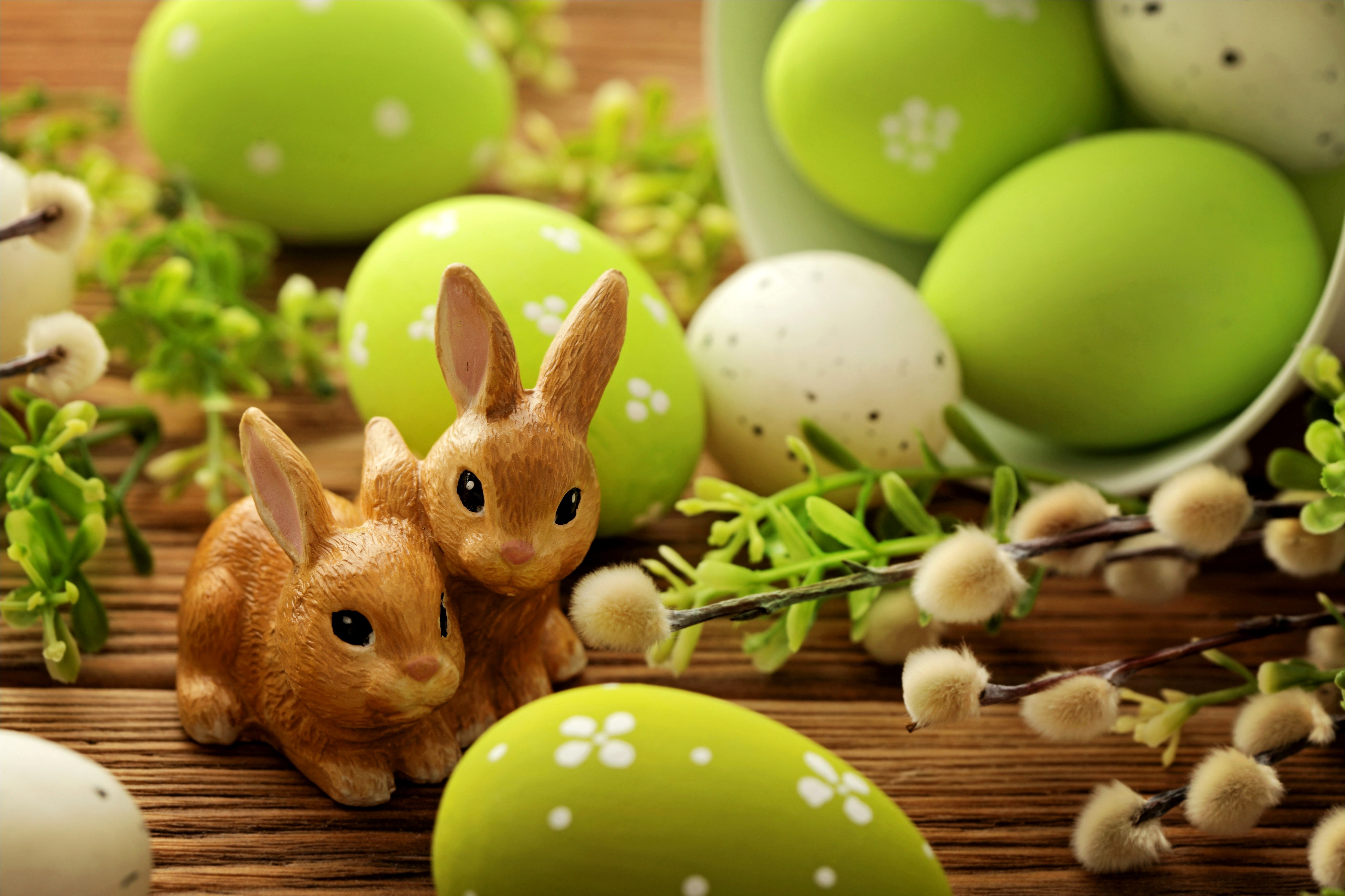 Easter Rabbits and Eggs HD Wallpaper