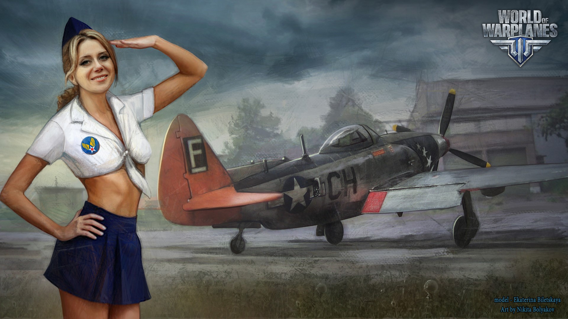 Pin-up girl and P-47 Thunderbolt from World of Warplanes HD Wallpaper