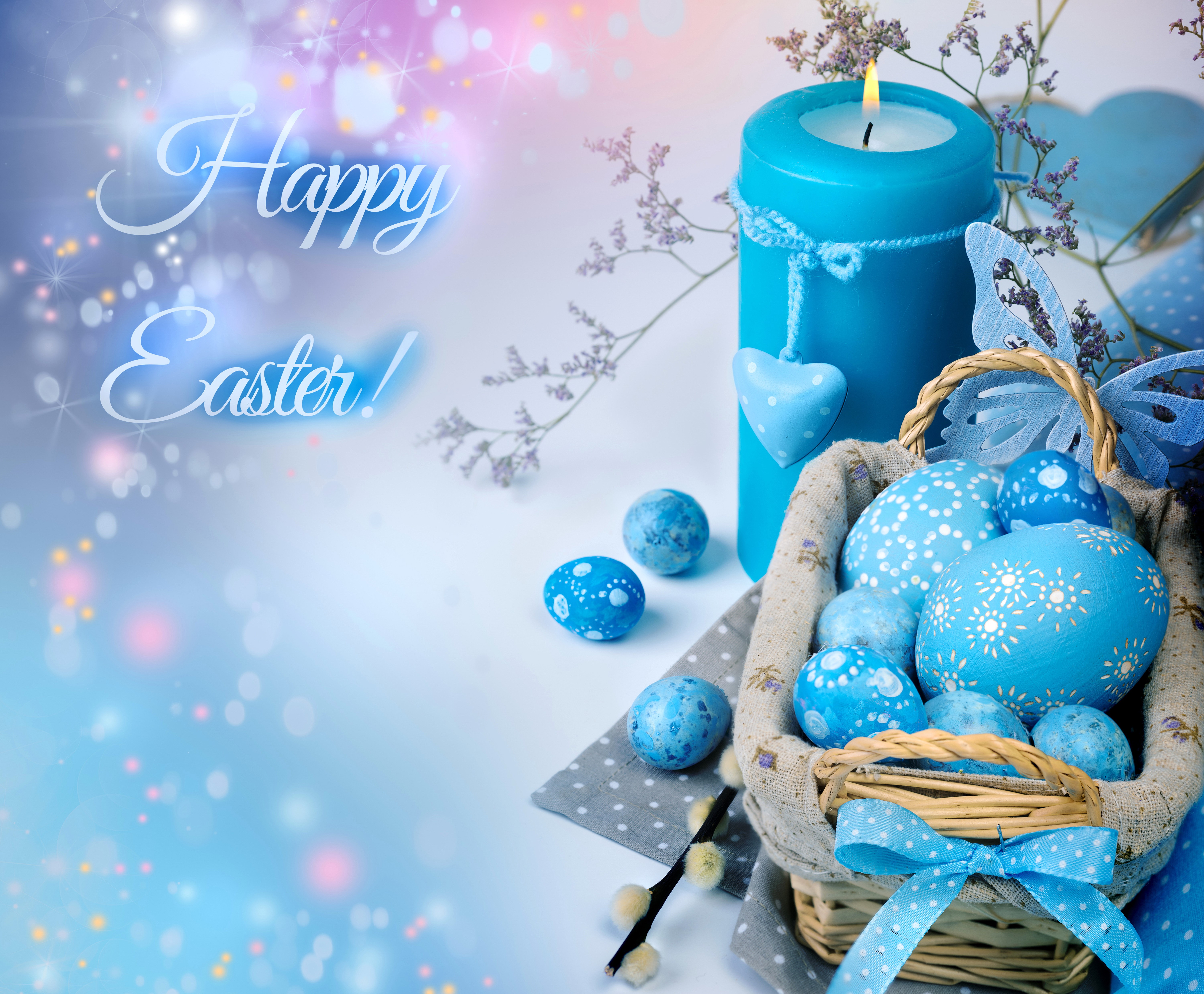 Happy Easter candle and eggs HD Wallpaper