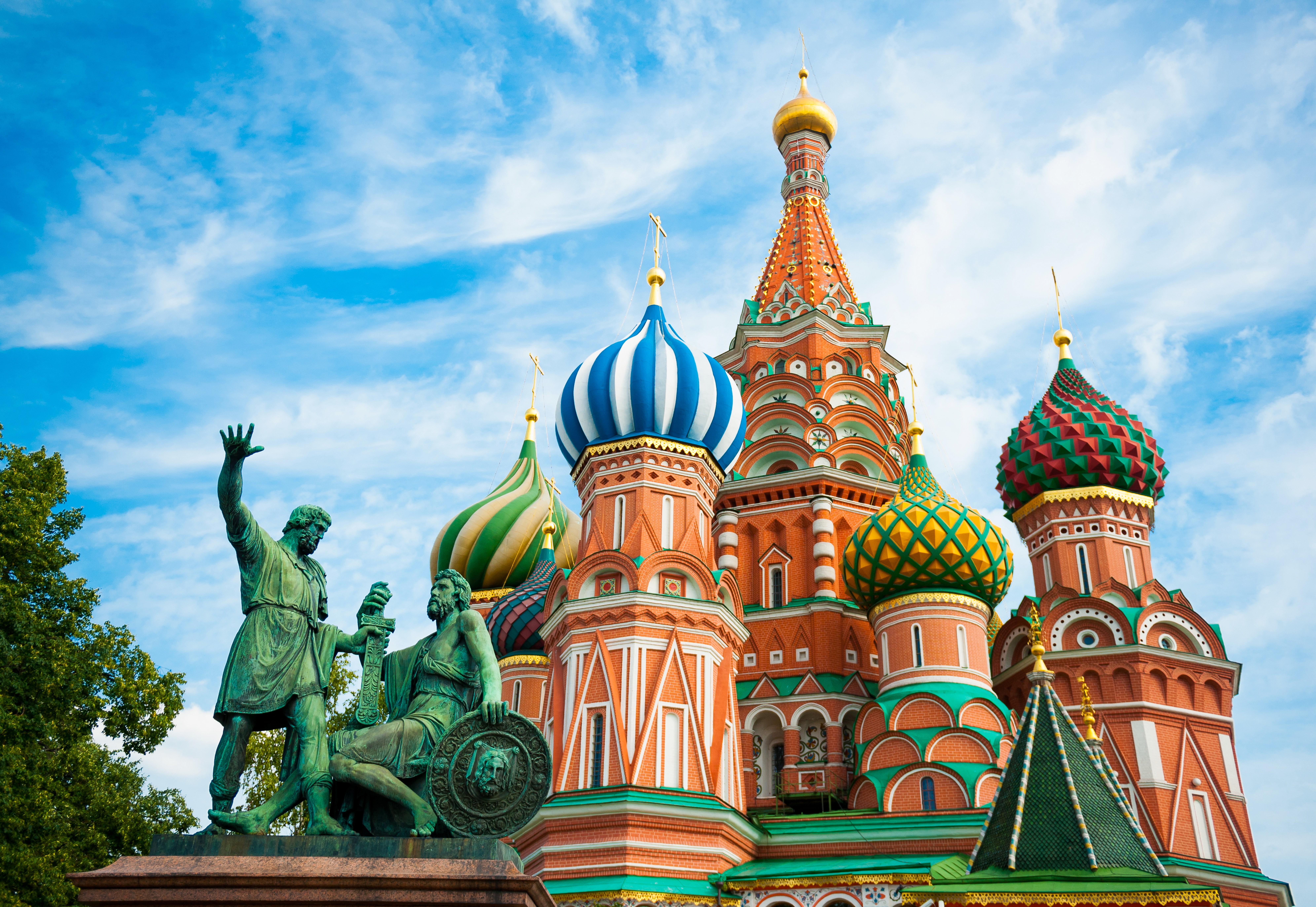 Saint Basil's Cathedral and monument in Moscow, Russia HD Wallpaper